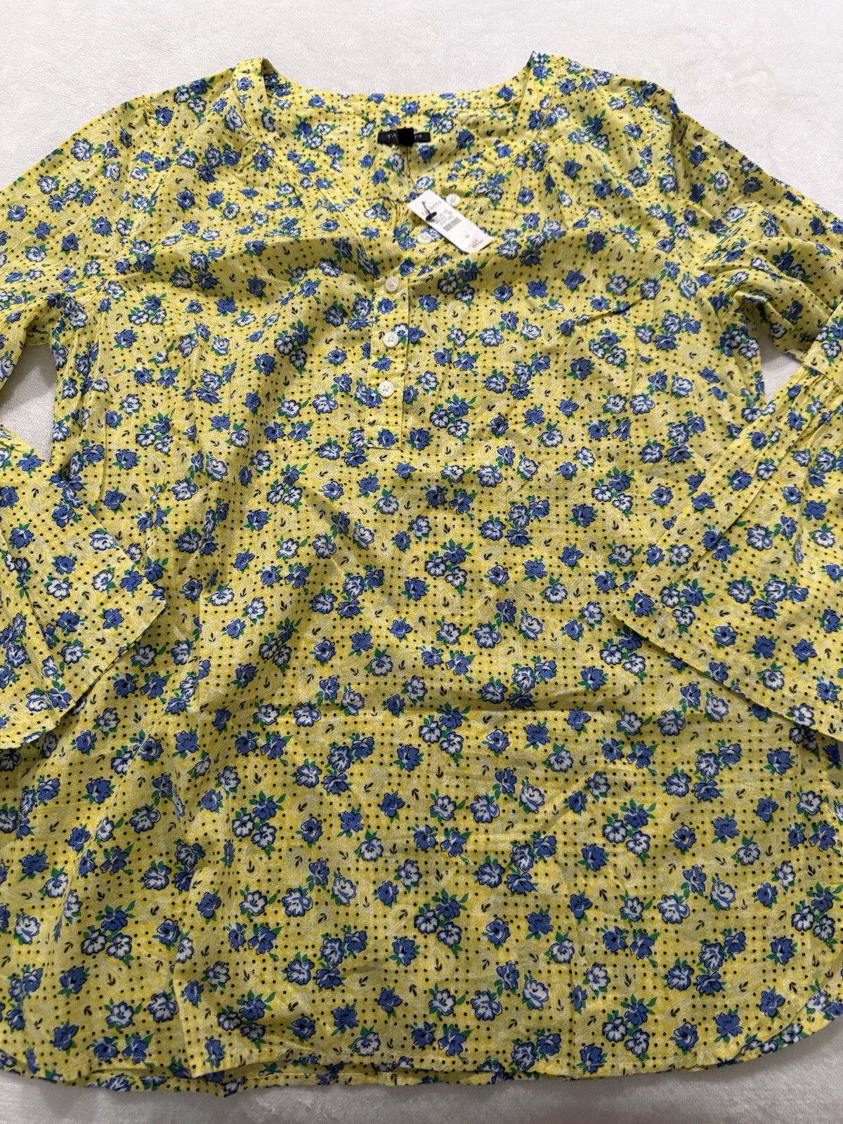 Talbots Bell Sleeve Yellow Print Blouse New Size Medium D78 Talbots Bell Sleeve Yellow Print Blouse New Size Medium D78