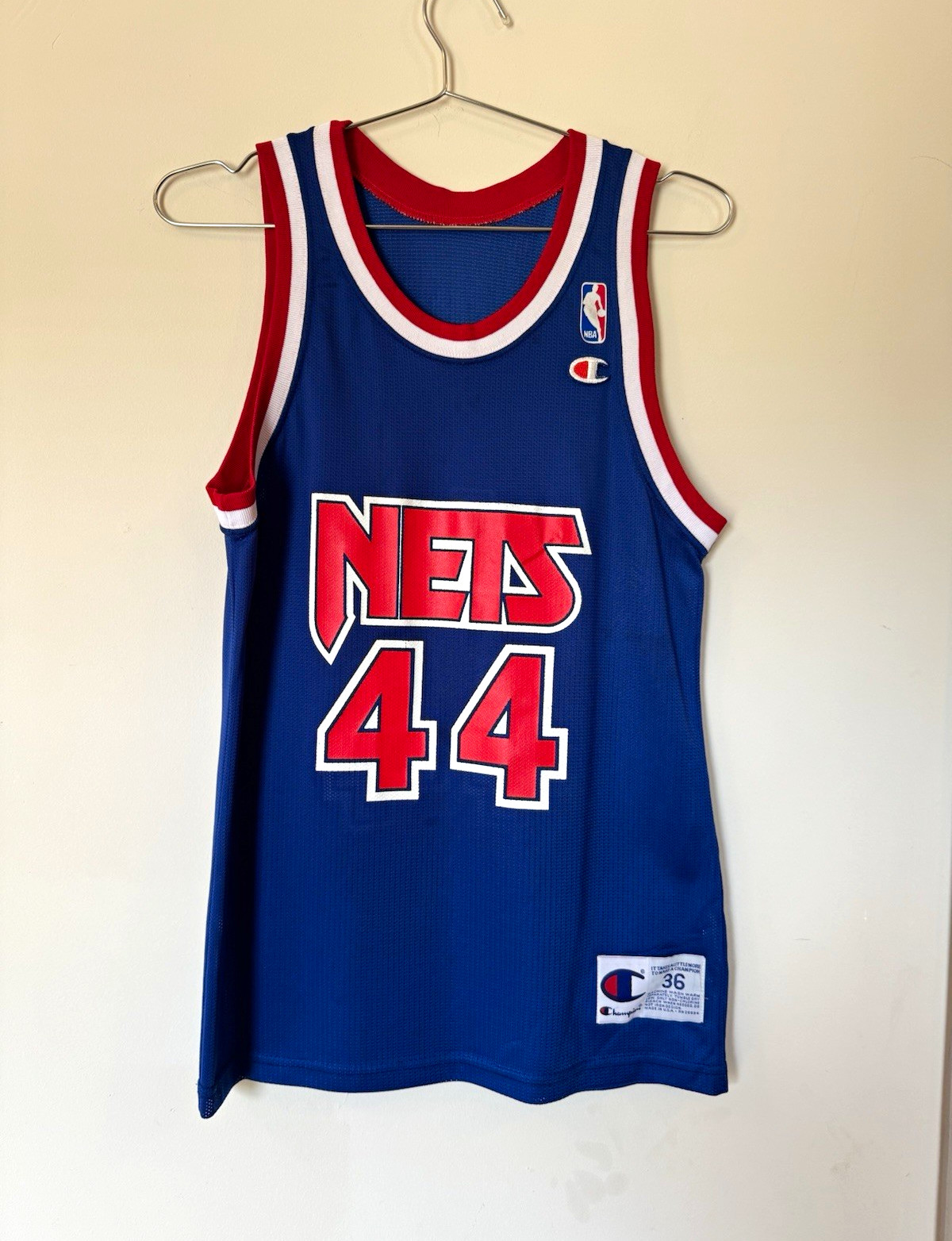 Vintage NBA New Jersey Nets Derrick Coleman #44 Champion Basketball Jersey