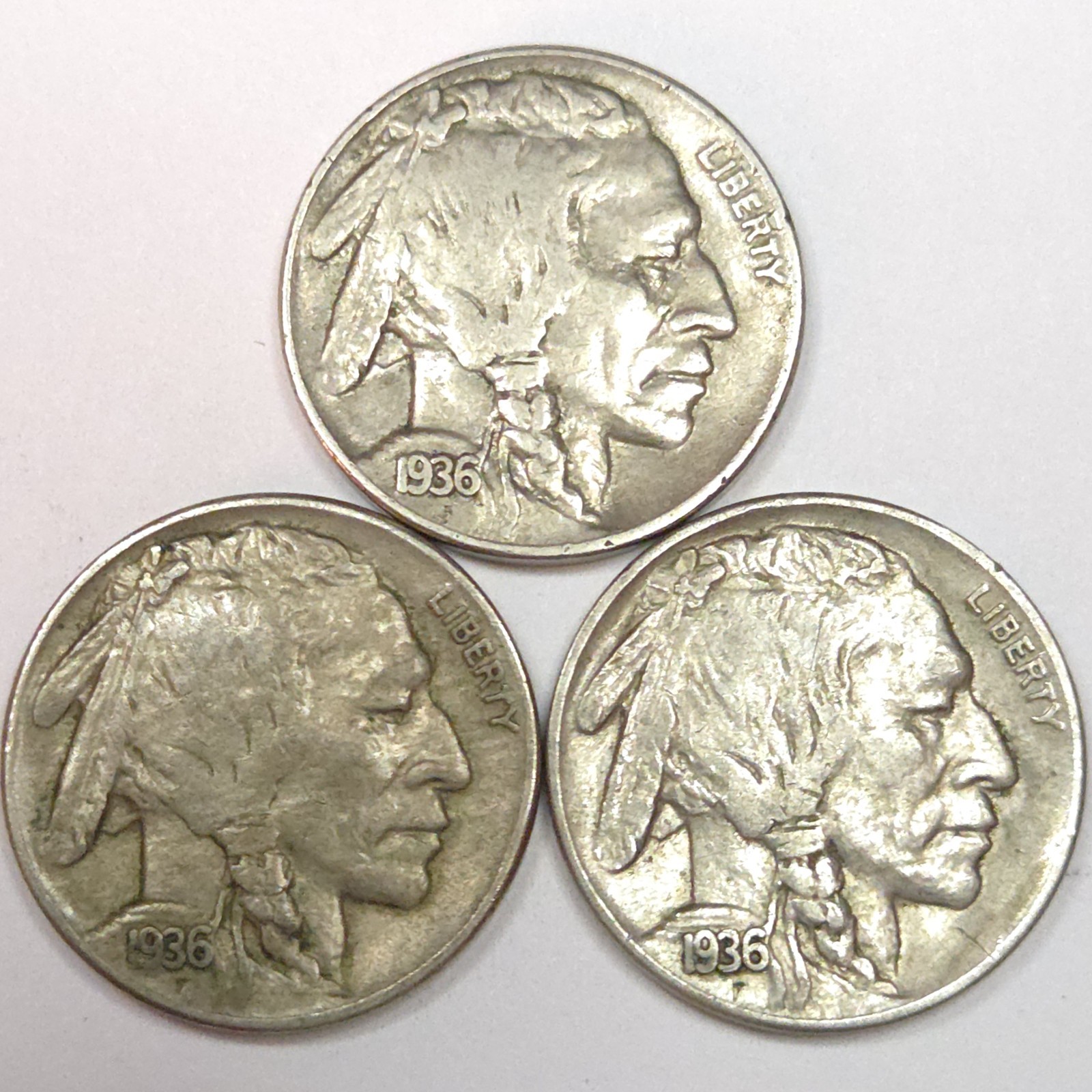 1936-P 1936-D 1936-S Buffalo Nickel Set - All XF (Lot#4) 1936-P 1936-D 1936-S Buffalo Nickel Set - All XF (Lot#4)