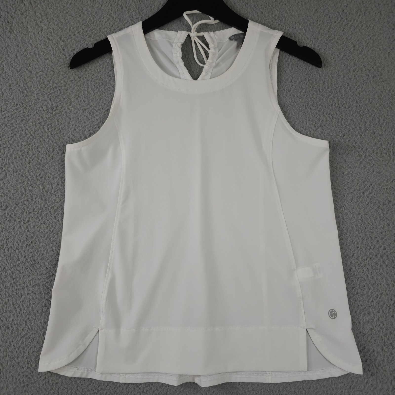 T By Talbots Shirt Womens P Petite White Keyhole Tie Neck Sleeveless Performance
