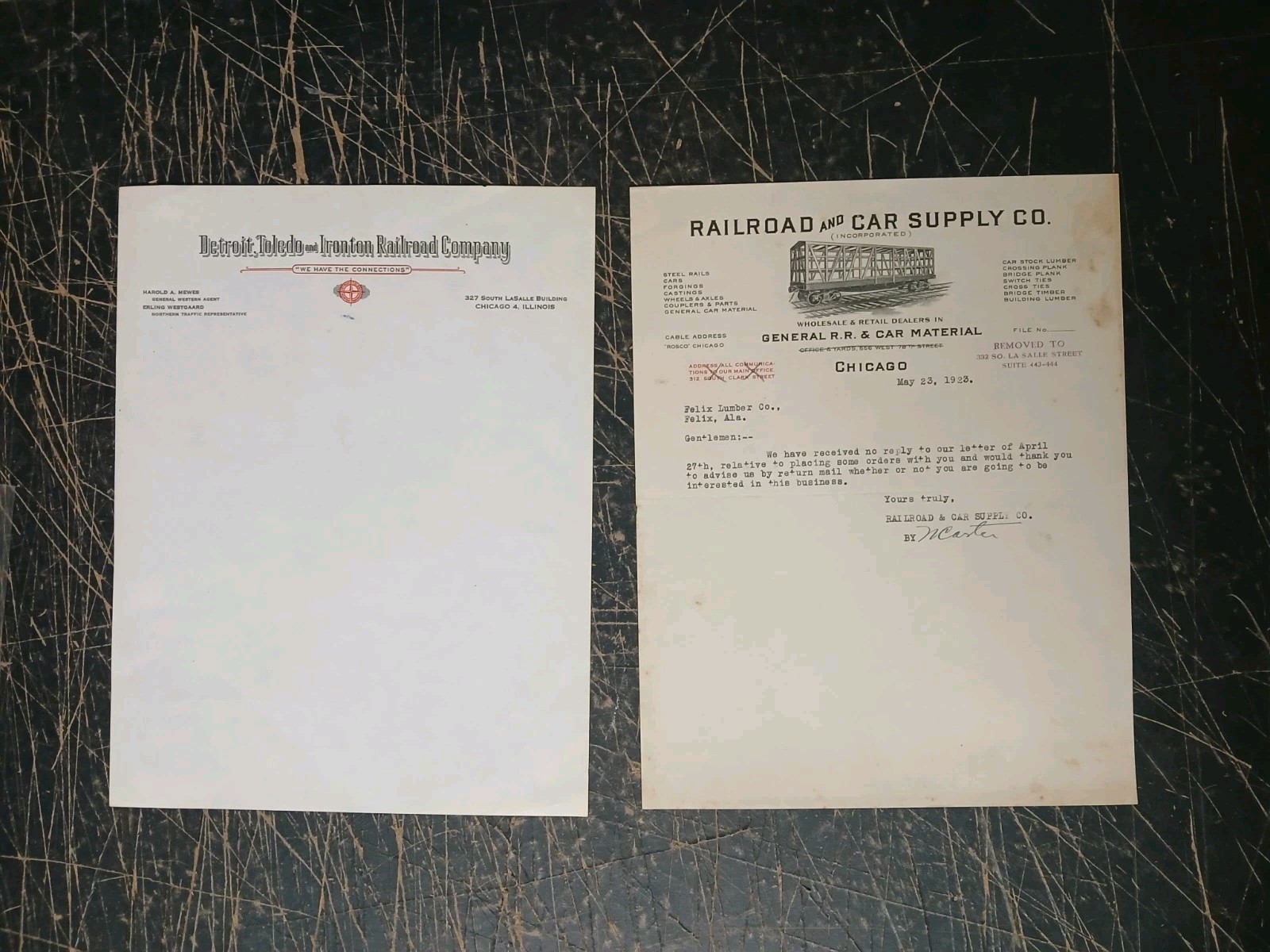 1920s,30s Railroad Related Letterhead. Detroit,Toledo,Ironton&RR and Car Supply