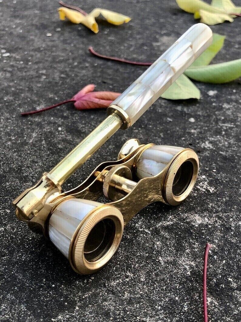 Antique Style Working Brass Opera Glasses White mother of pearl Design binocular