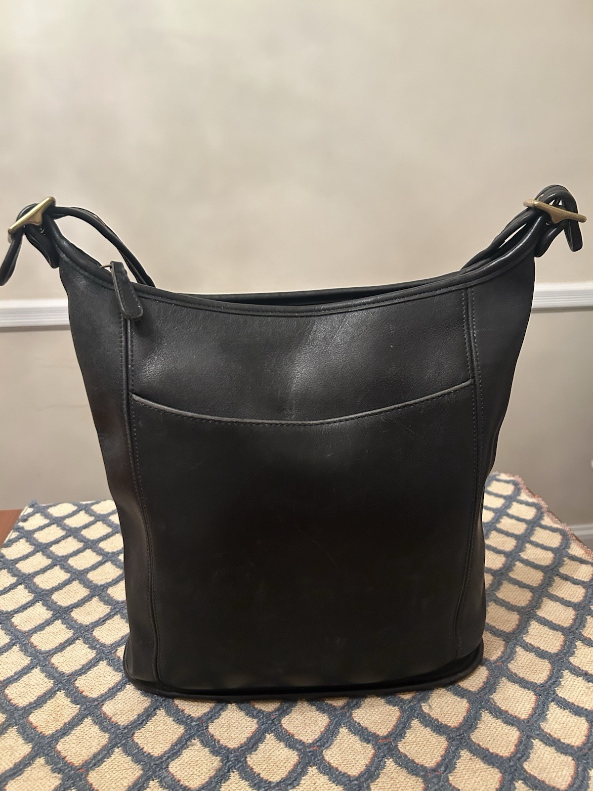 Vintage Coach 9060 Slim Duffle Sac Black Leather Shoulder Bucket Bag Mexico