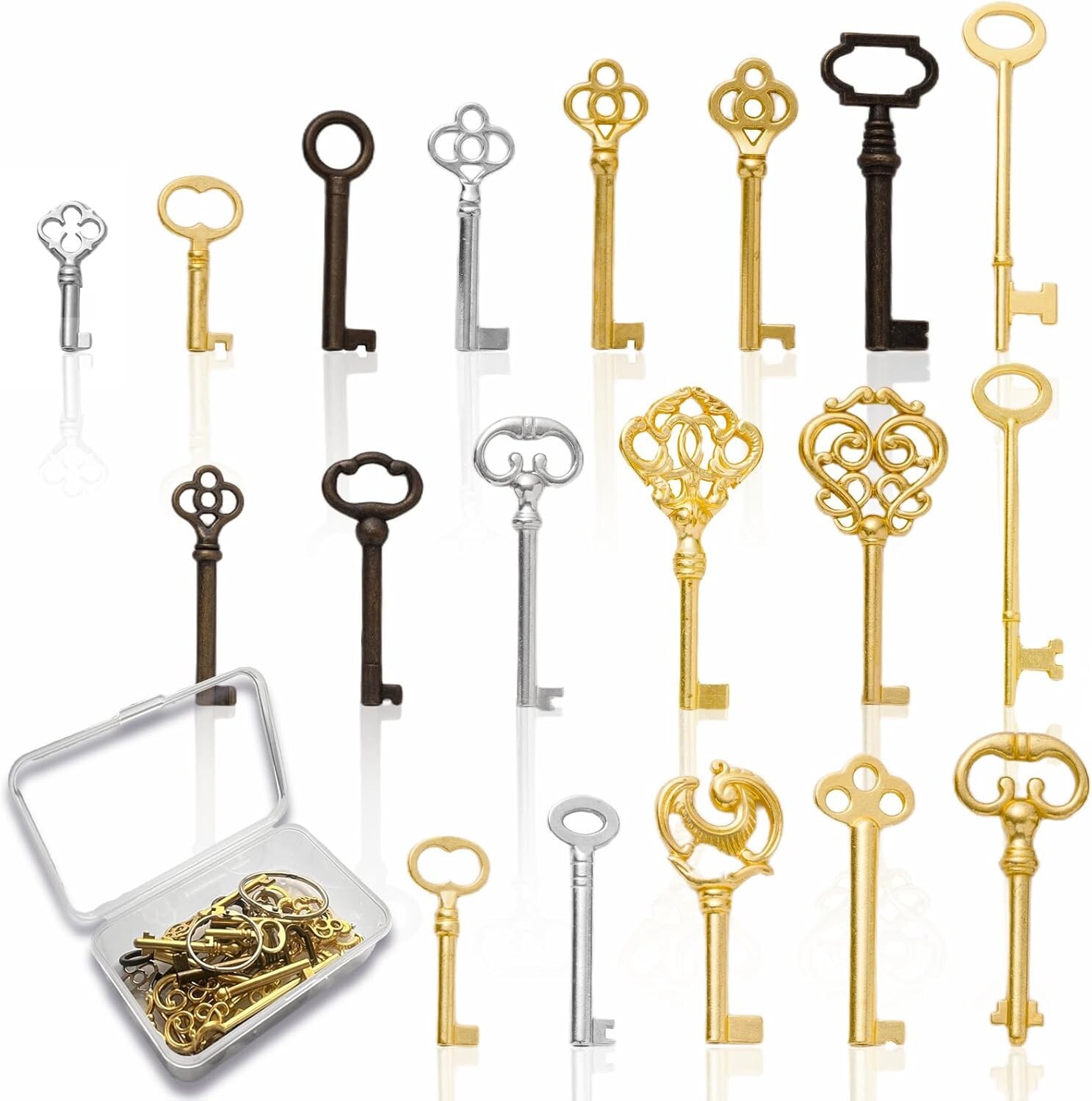 19PCS Keys Vintage Skeleton Keys fits Antique Furniture & DIY Making Lock