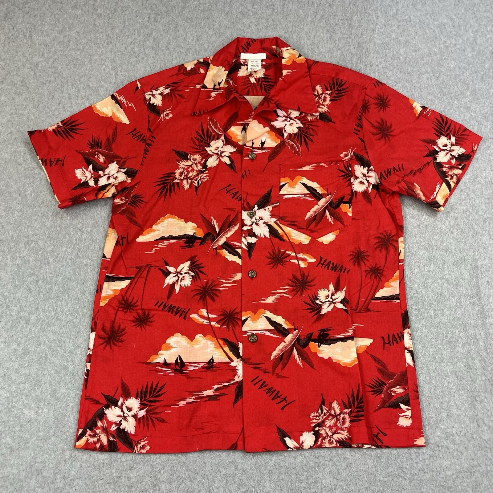 Vintage 60s Hawaiian Shirt Adult Medium Coin Buttons Aloha Tropical Short Sleeve