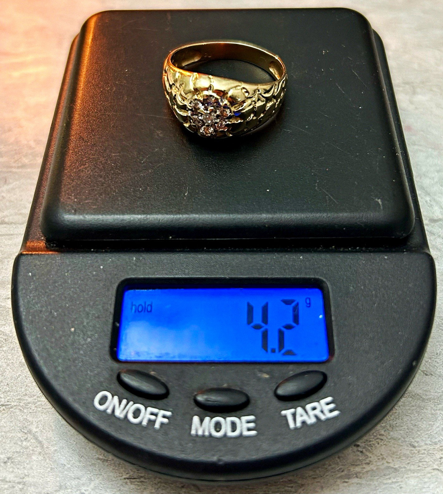 14K Yellow Gold 7 Diamond Cluster Ring Size 9