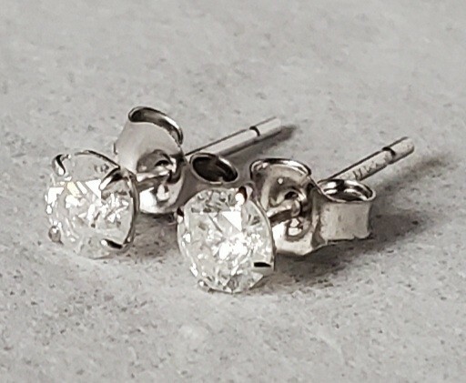1/3 Ct Round Diamond Stud Earrings 14k White Gold Martini Setting Butterfly Back