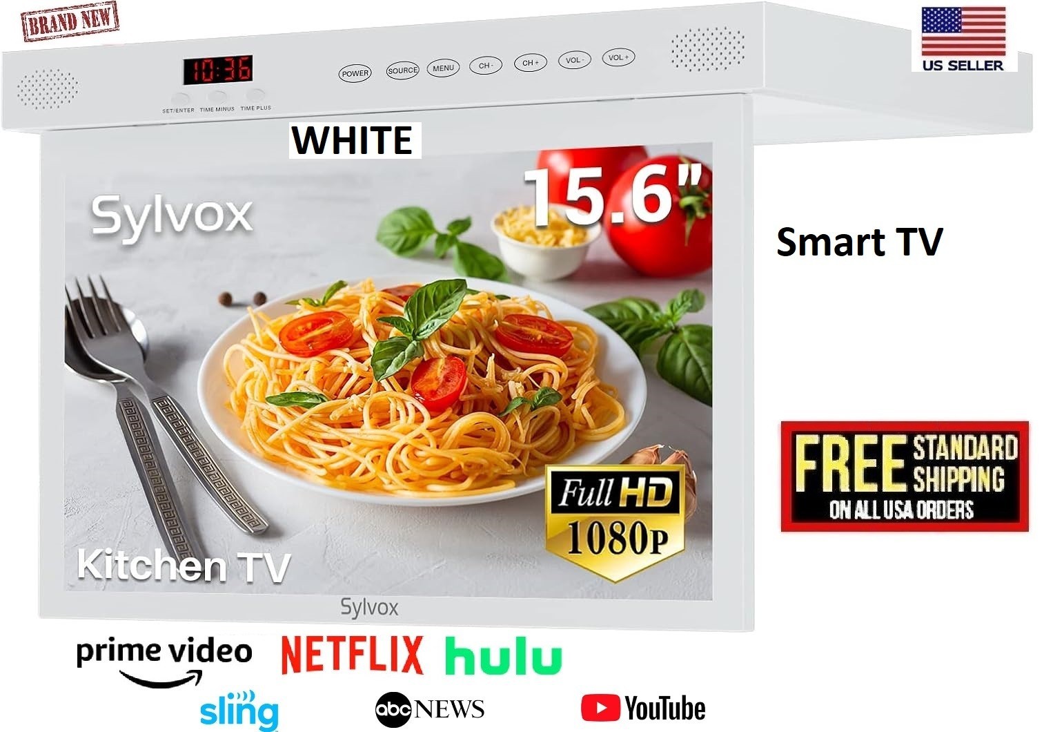 SYLVOX 15.6” Under Cabinet Kitchen Smart HD-TV google-TV WiFi Flip-Down RV boat