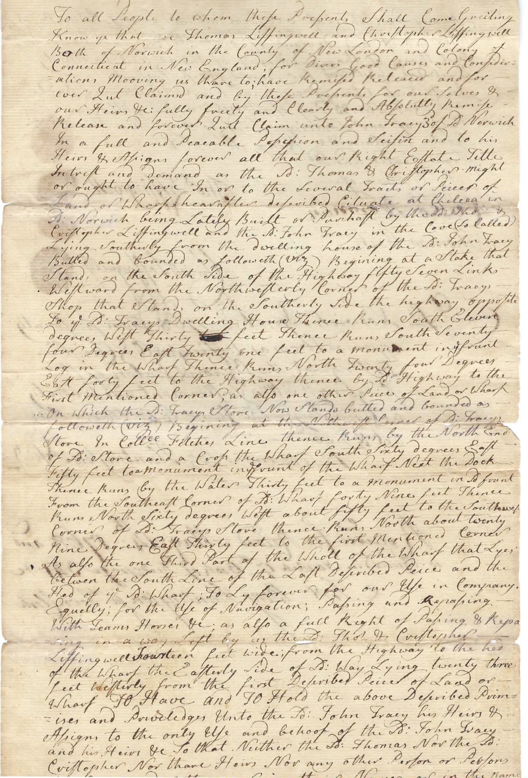 Connecticut Colony Lessingwell Pioneers Involved In Norwich Quit Claim In 1768