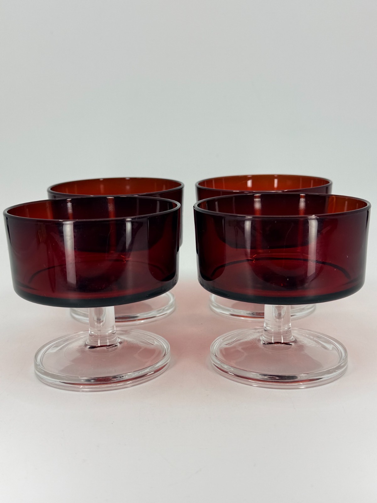 Set Of 4 Arcoroc Luminarc France Ruby Red Stemware Footed Dessert Glass 1960s