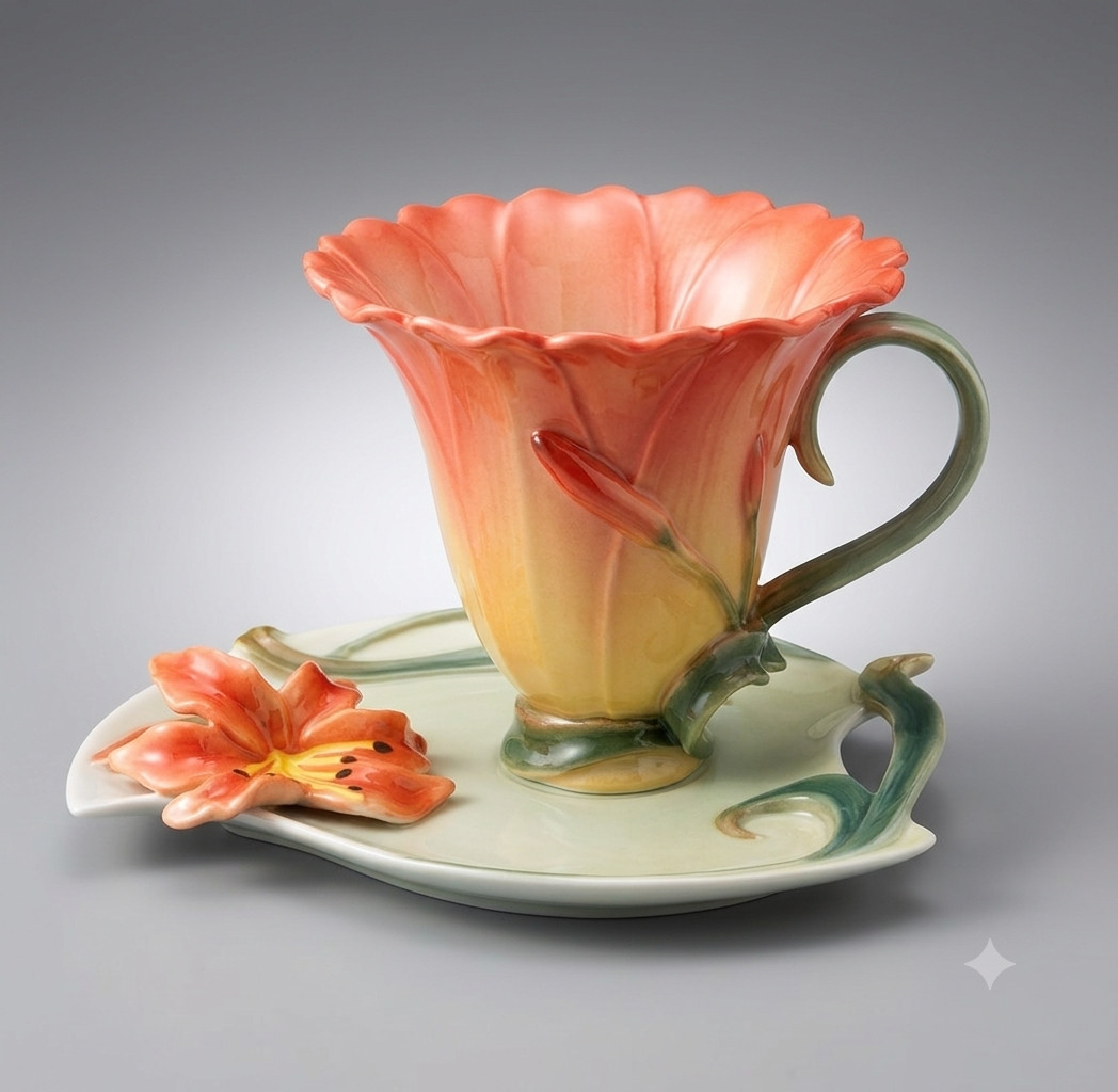 Rare Baymark Australia Stamped Franz Style Lily Teacup & Saucer Set - Limited Ed Rare Baymark Australia Stamped Franz Style Lily Teacup & Saucer Set - Limited Ed