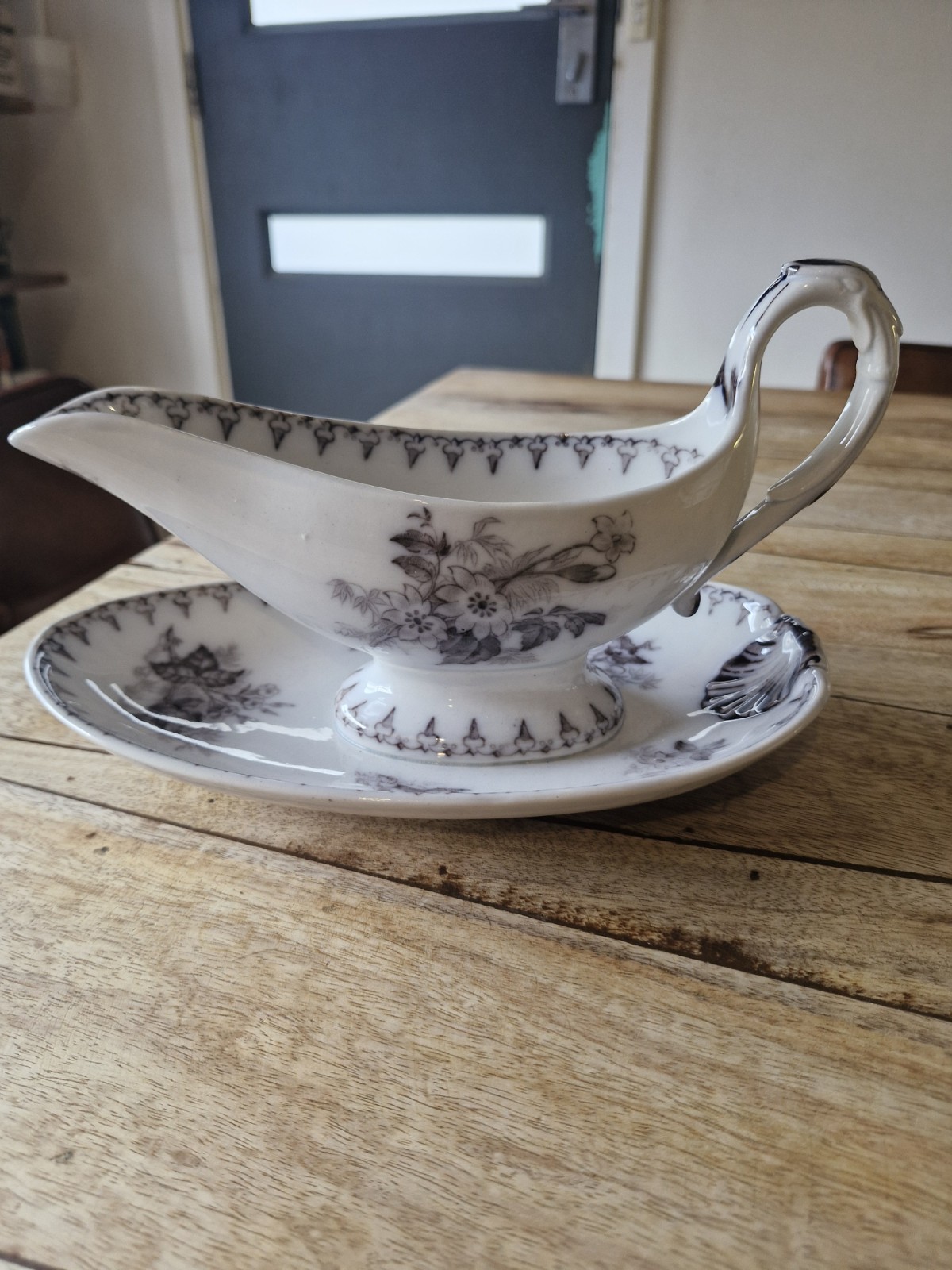 Antique French Sarreguemines Sauceboat \