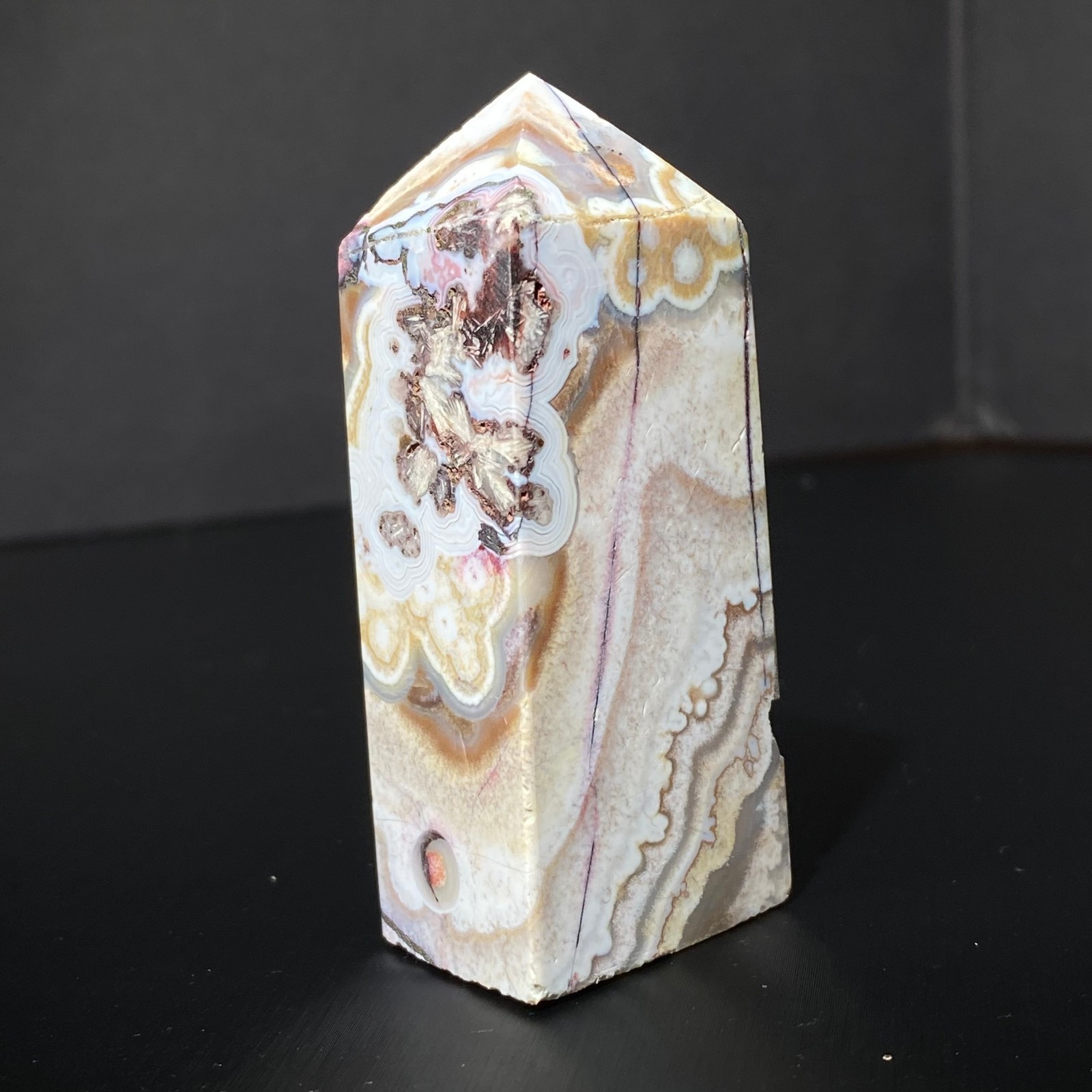87G Natural Mexican agate Obelisk Quartz Crystal tower Point reiki decor