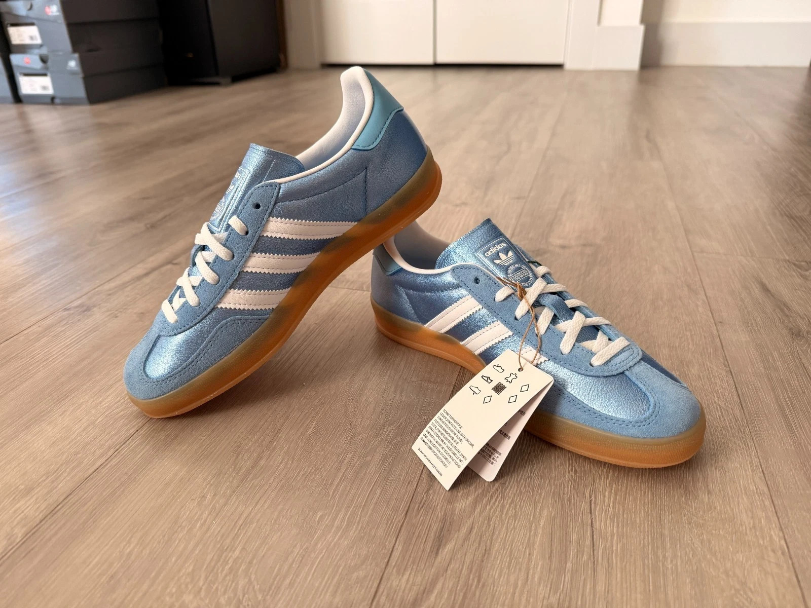 New Adidas Gazelle Indoor Women's Shoes - JS1407 Blue Cloud White