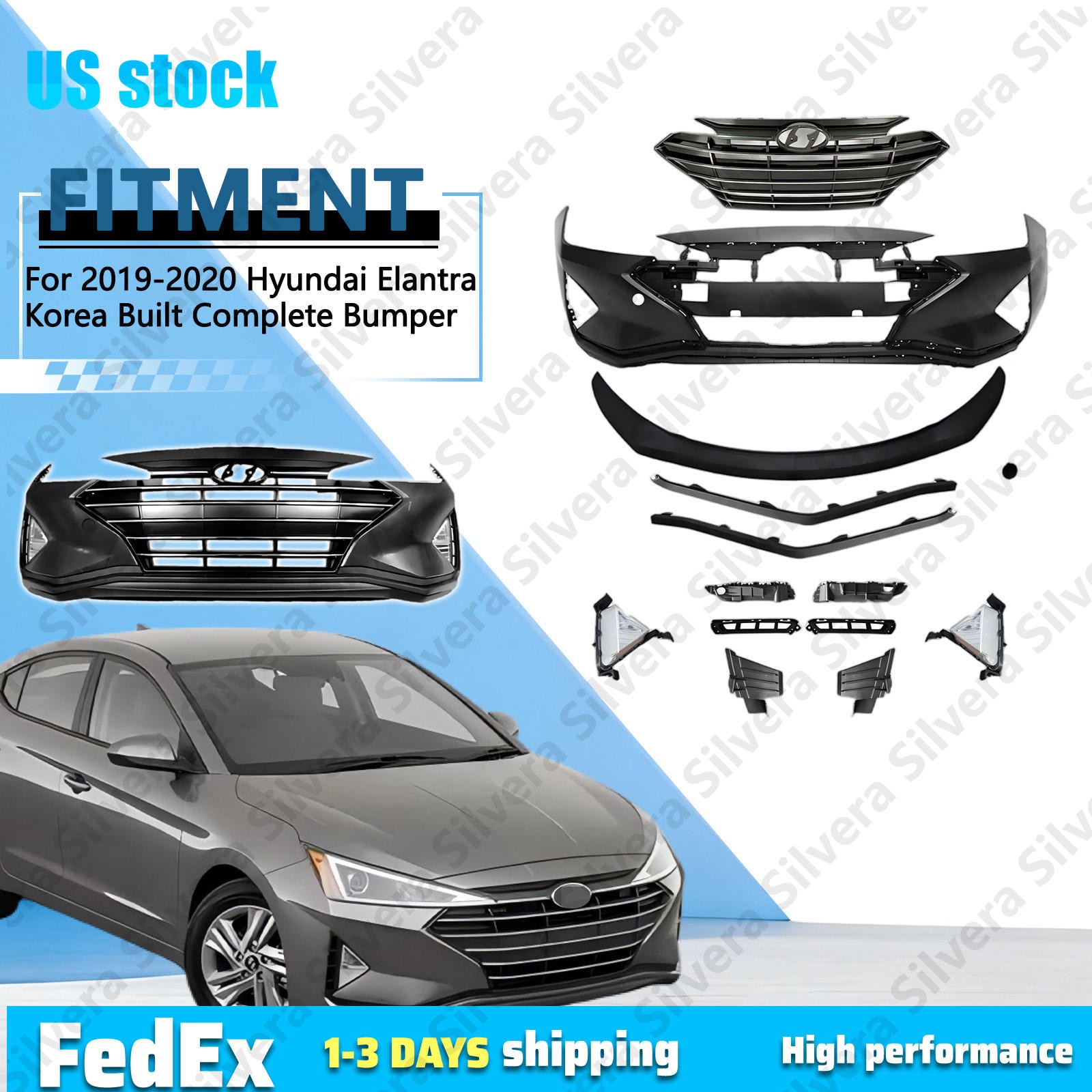 New Complete Front Bumper Set W/ Fog Lamp Fits 19-20 Hyundai Elantra Korea Built