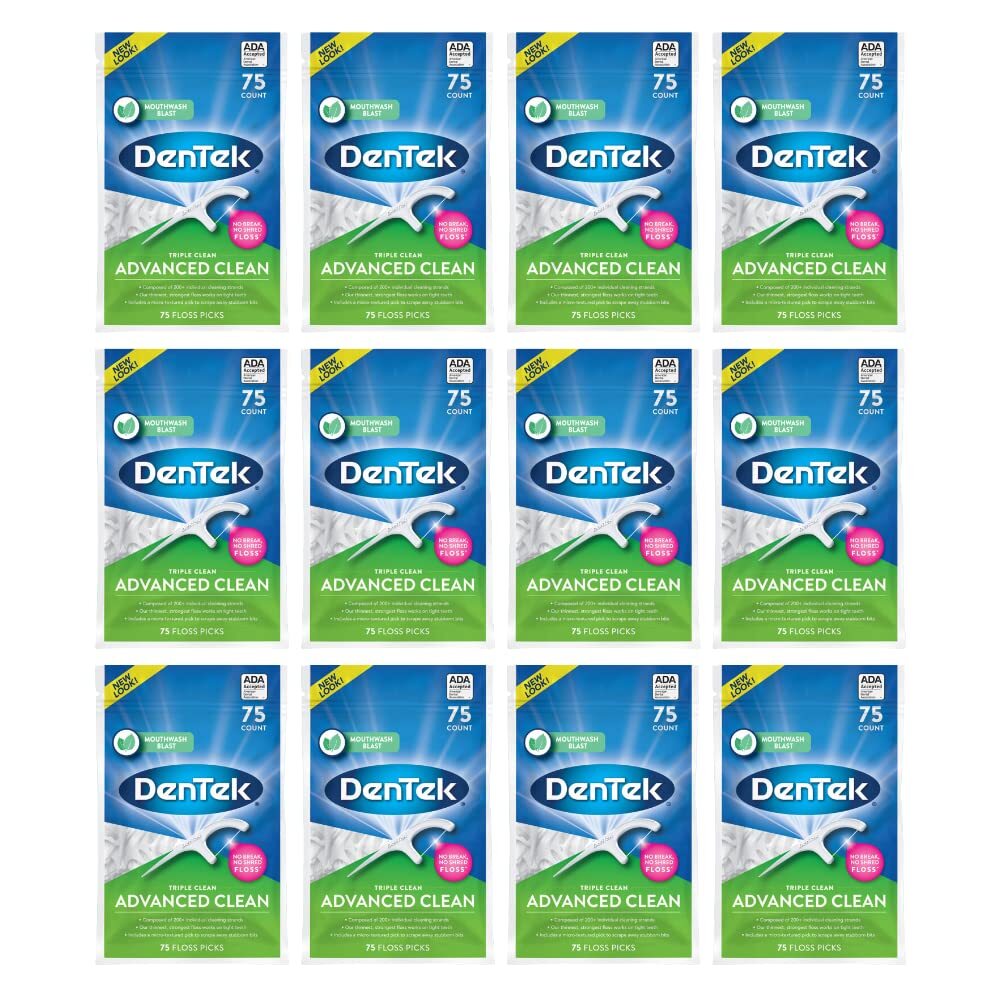 DenTek Triple Advanced Clean Mouthwash Blast Floss Picks, 75 Count, (Pack of 12) DenTek Triple Advanced Clean Mouthwash Blast Floss Picks, 75 Count, (Pack of 12)