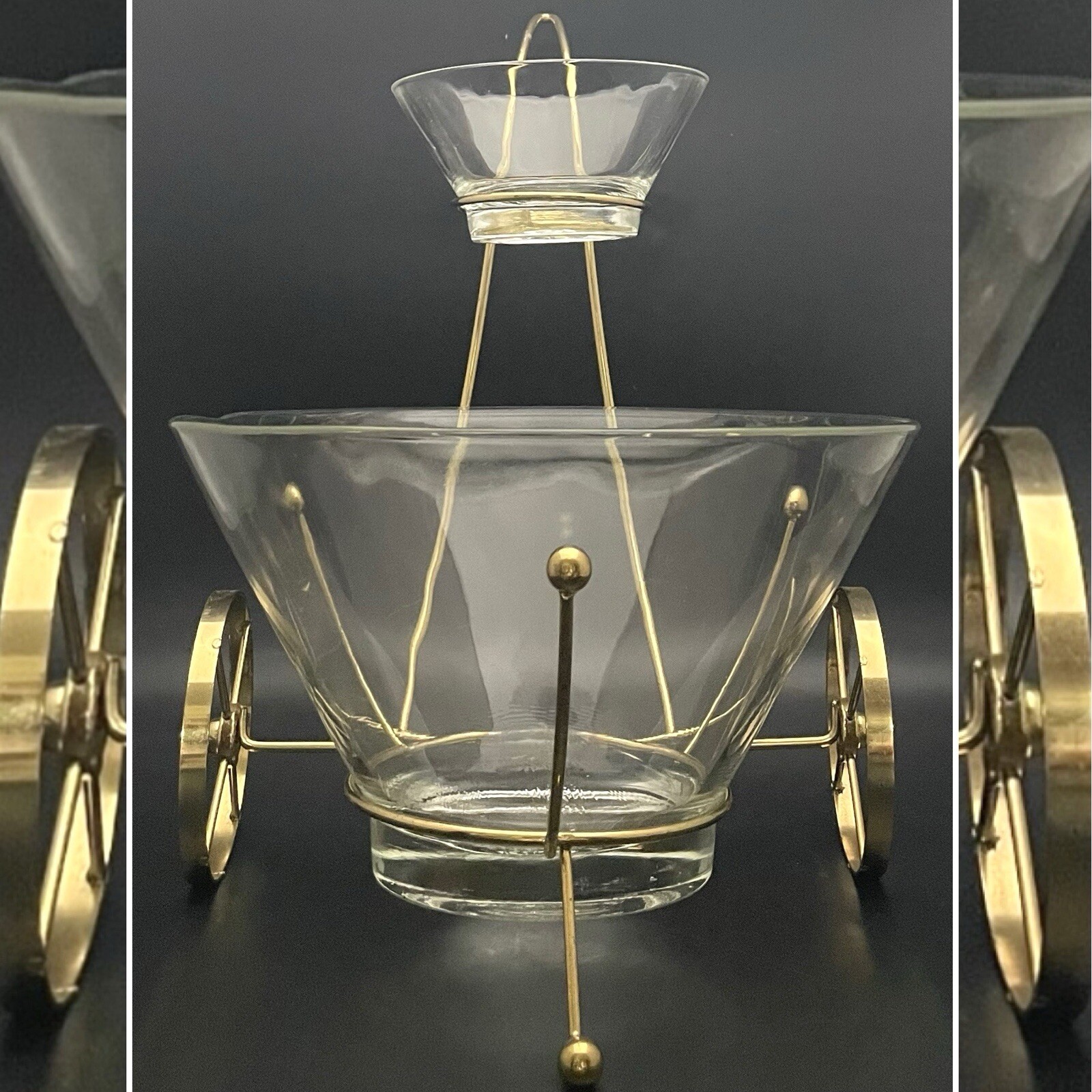 Libbey Glass Rare Flower Cart Caddy Chip & Dip c1950s Made in USA 14\