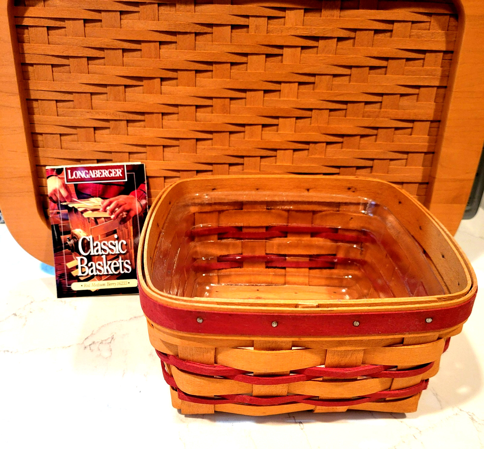 NEW LTD Edition 1996 Longaberger Med. Berry Basket Red Trim/Protector