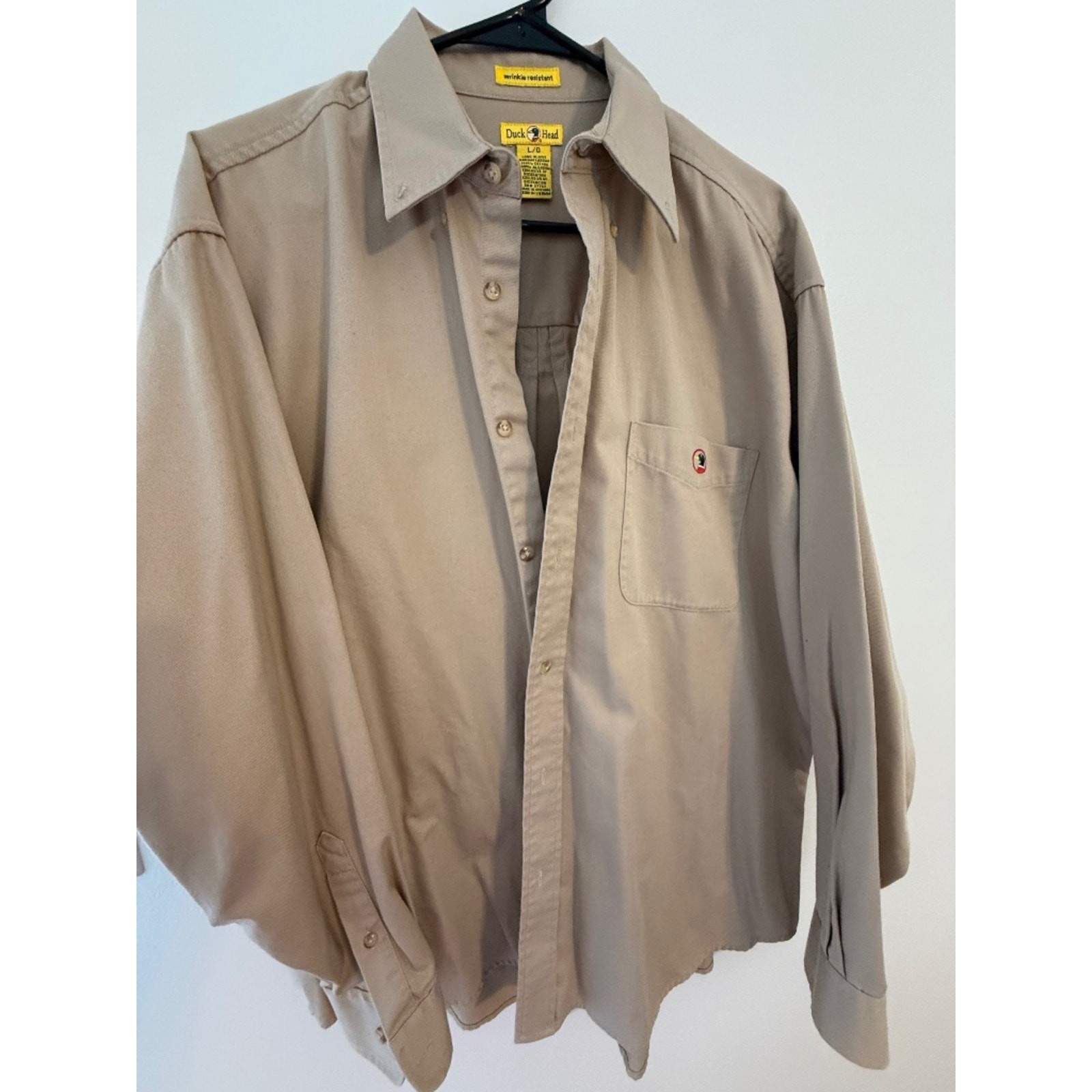 Duck Head Men’s Large Khaki Button Down Shirt 100% Cotton Embroidered Duck Logo