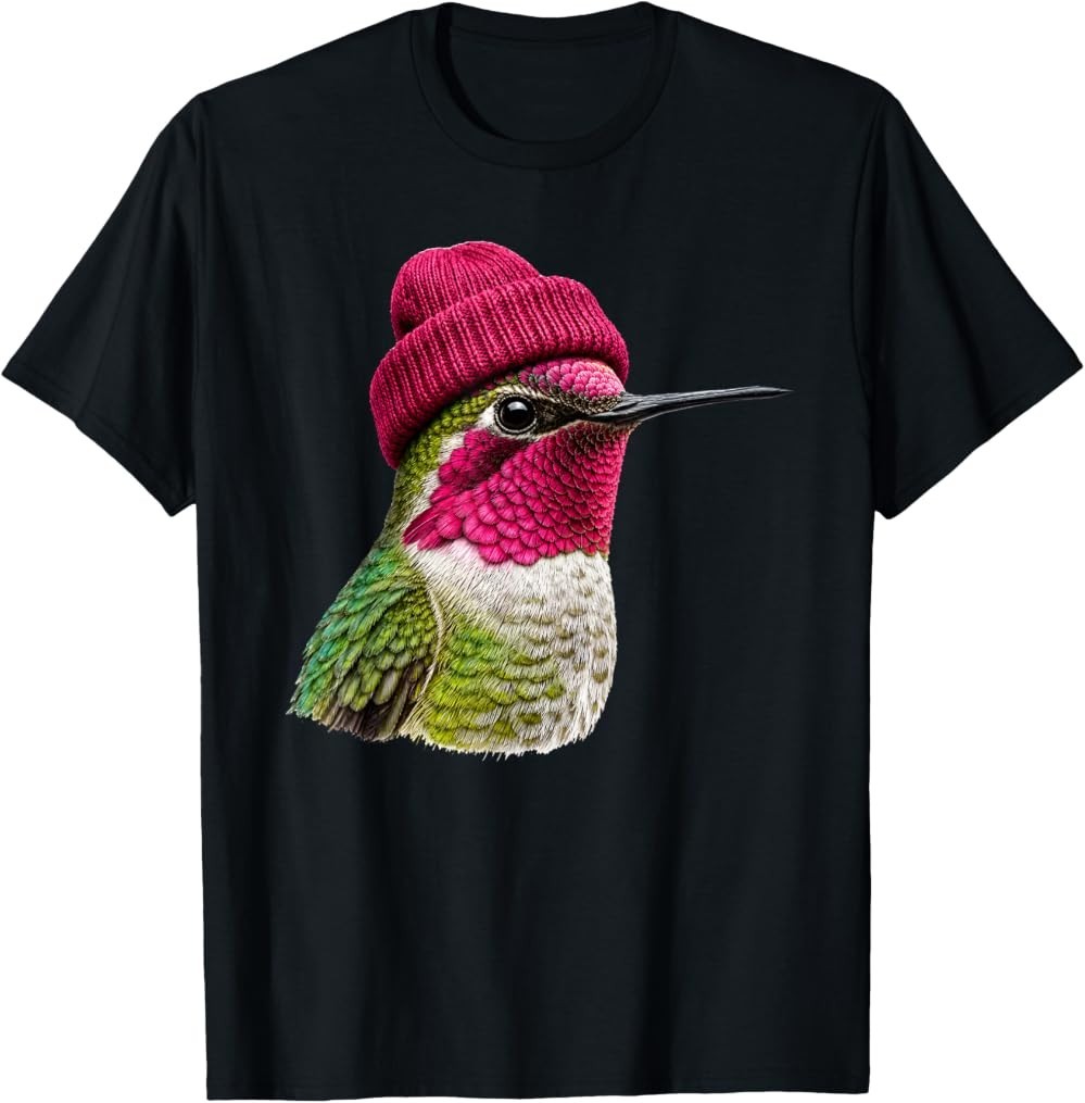 90\'s Anna\'s Hummingbird Wearing Beanie Bird Lover Vintage T-Shirt