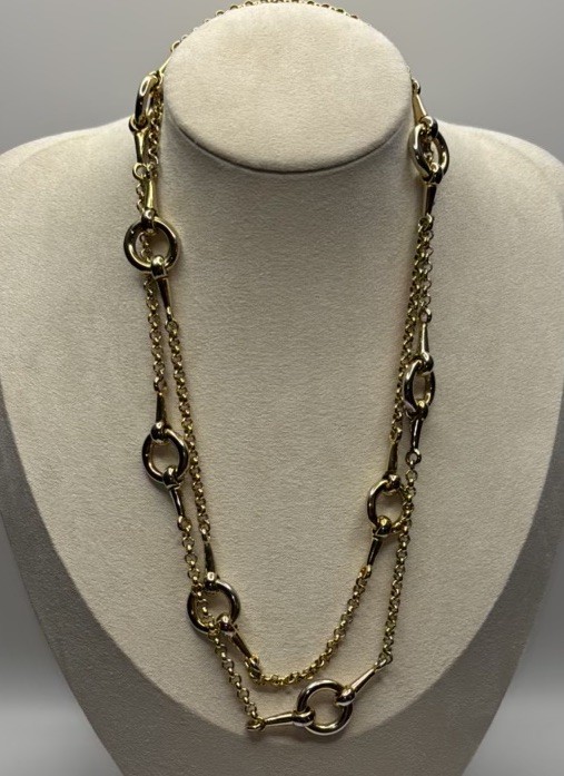 Talbots Signed Gold Tone Equestrian Horse Bit Station Necklace Opera Length 45g