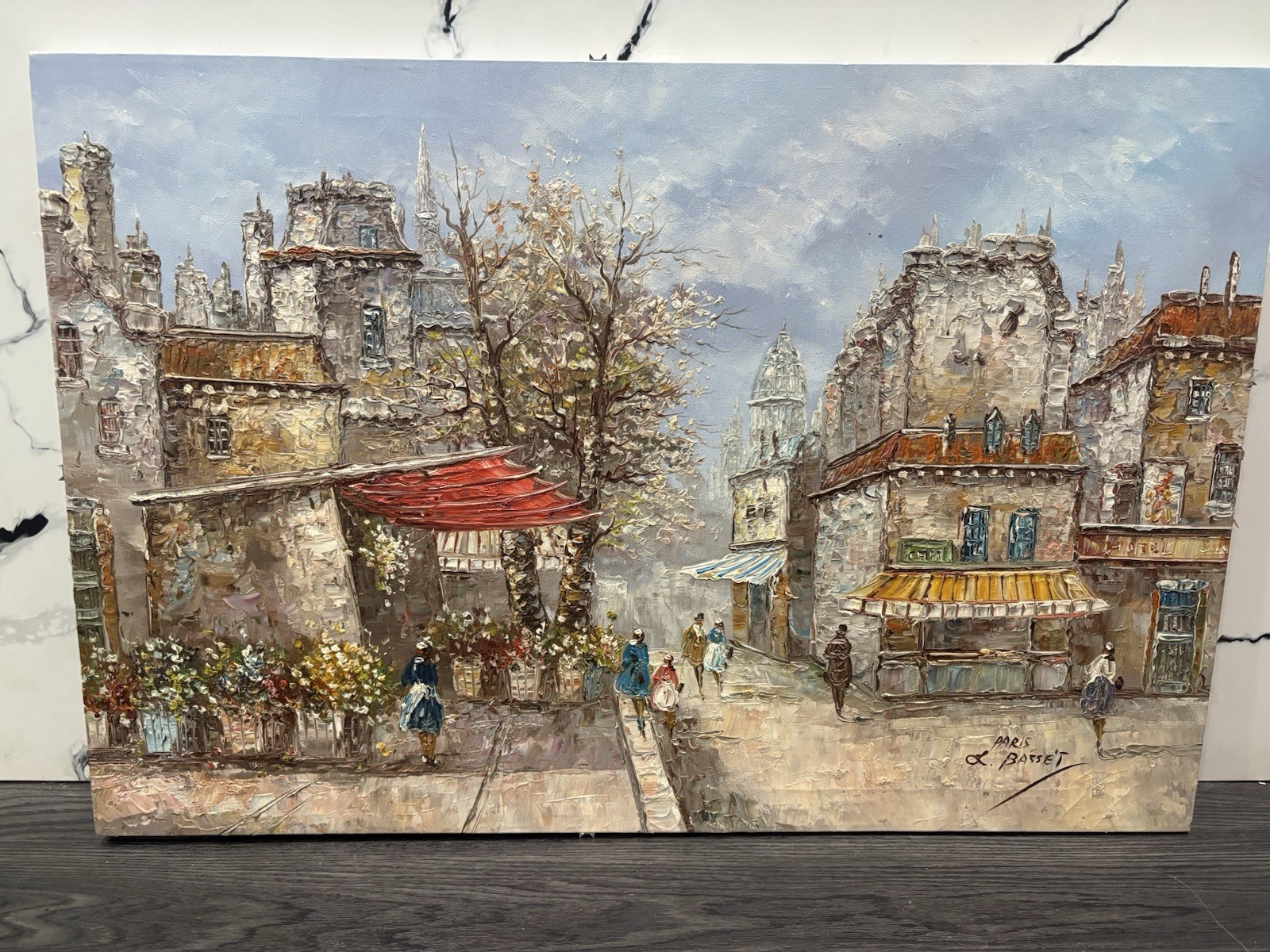 Louis Basset Paris Signed Oil Painting On Canvas 24 x 36 Louis Basset Paris Signed Oil Painting On Canvas 24 x 36