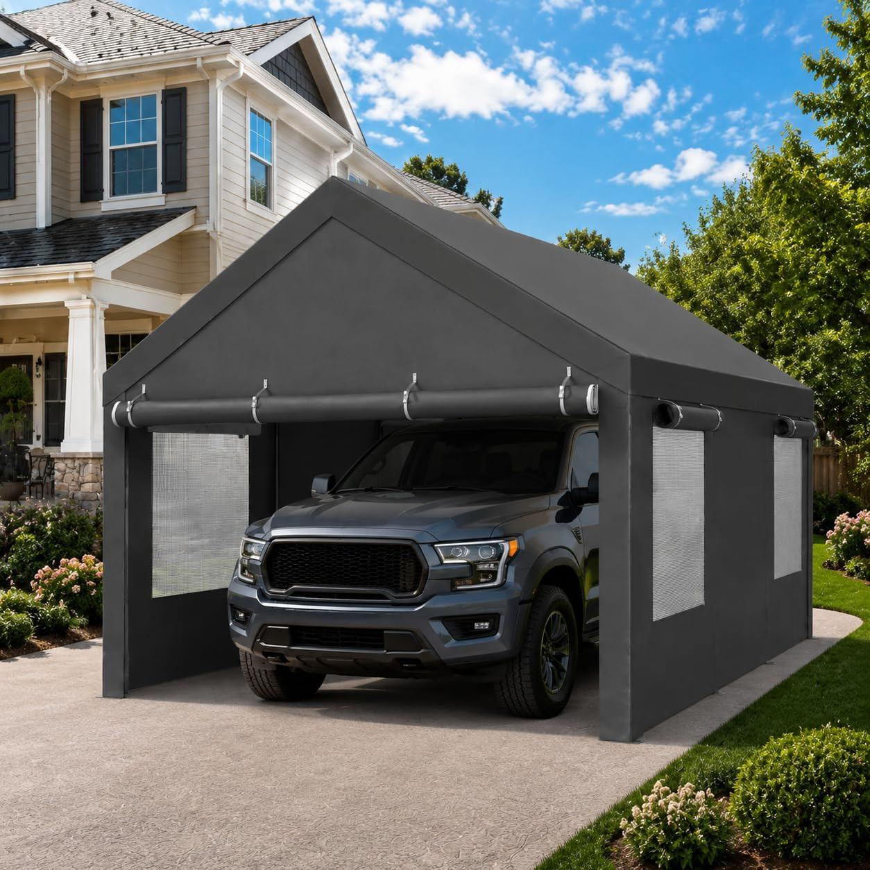 12X20 Heavy Duty Carport, Portable Garage for Truck SUV, Grey