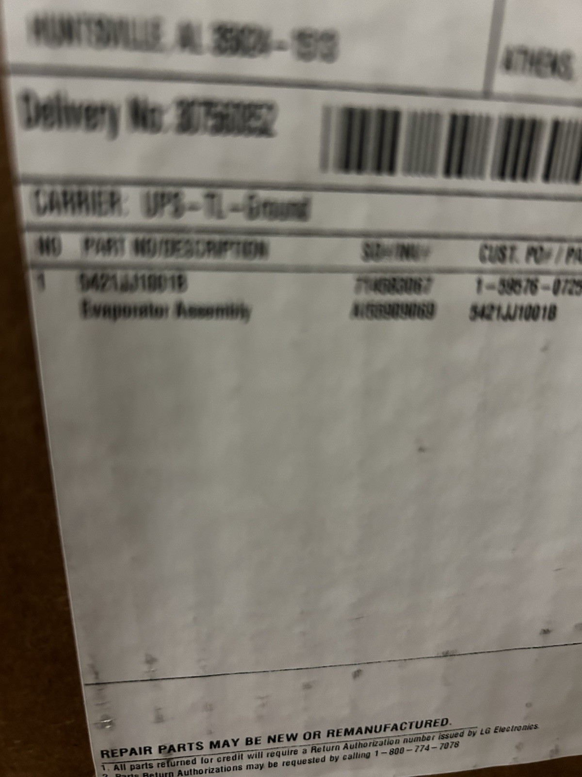 LG Evaporator Assembly 5421JJ1001B