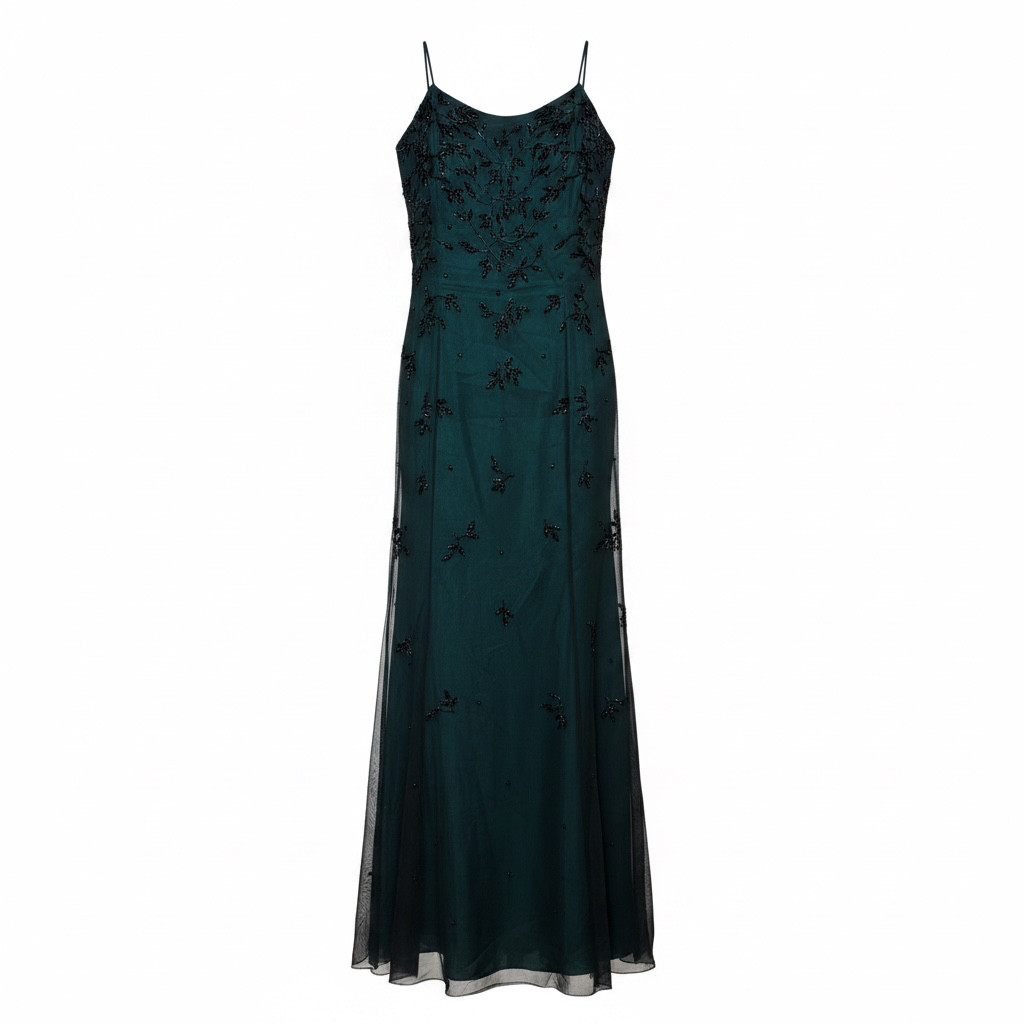 Cache Women\'s Green Beaded Silk Floral Evening Gown Size 10