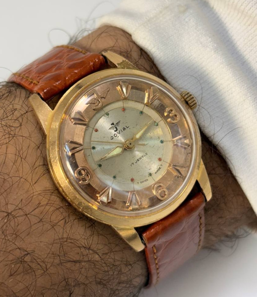 Vintage Jovial 35mm Manual Wind 17J Art Deco Dial Gold Tone Swiss 1960s Boxed