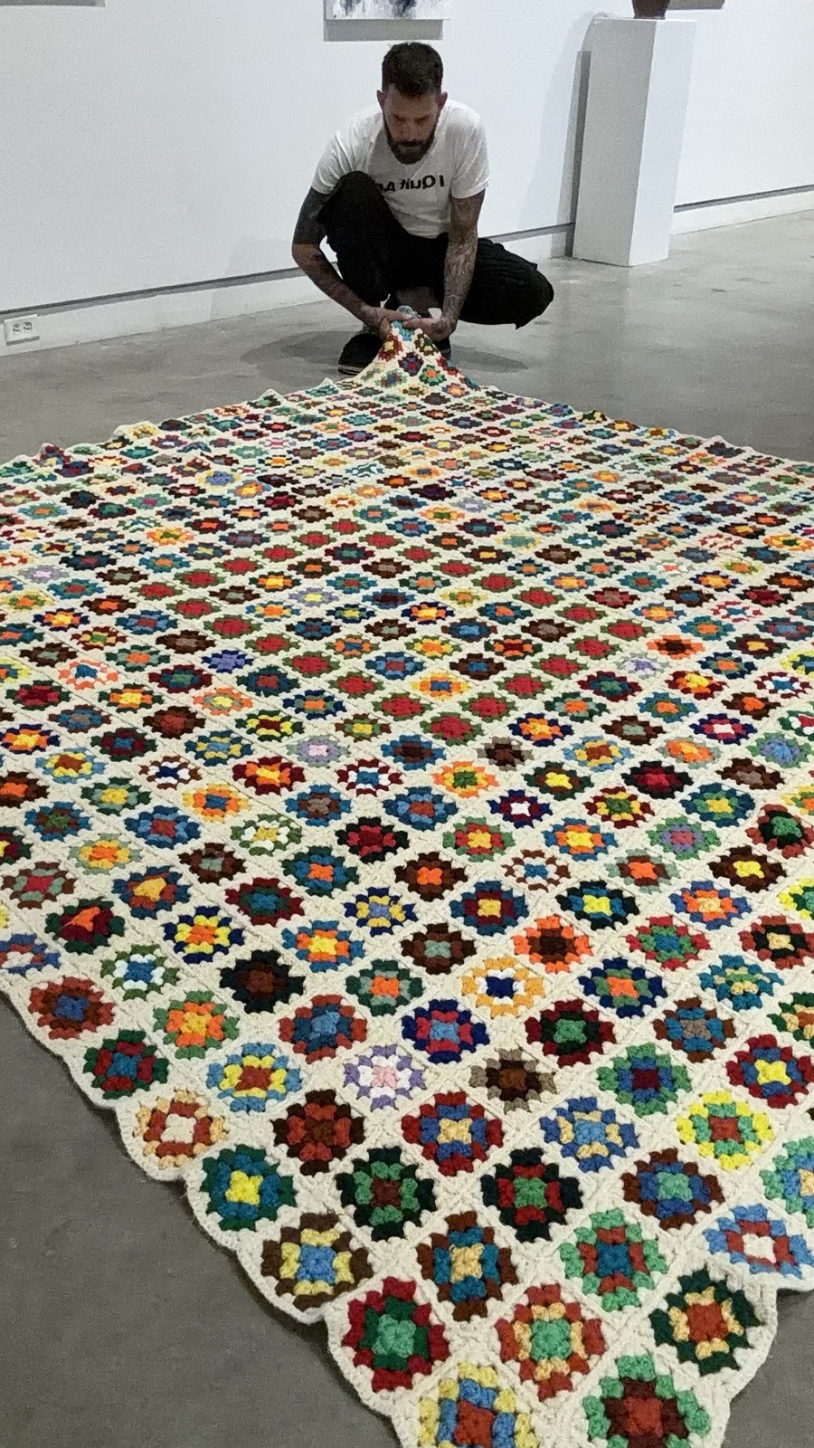 HUGE Vintage Granny Square Afghan Crochet Blanket 112x110 In. Clean