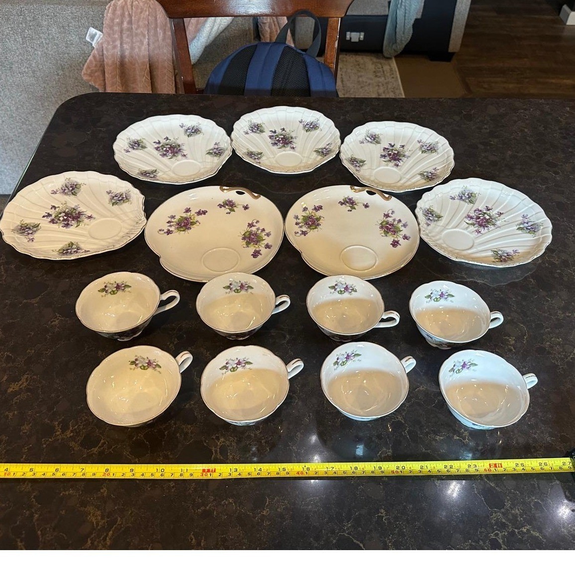 Lefton Vintage Purple Violet China Set 15pc -7 Shell Plates & 8 Cups Gold Rim Lefton Vintage Purple Violet China Set 15pc -7 Shell Plates & 8 Cups Gold Rim
