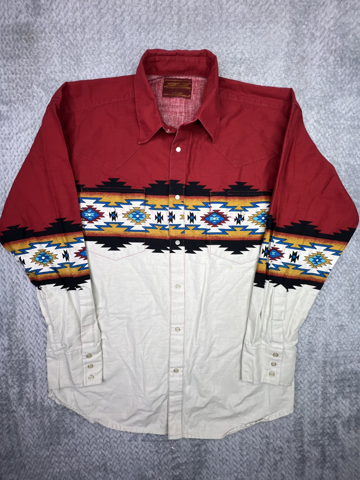 Vintage Rustler by Wrangler Aztec Southwestern Western Pearl Snap Shirt Men\'s L