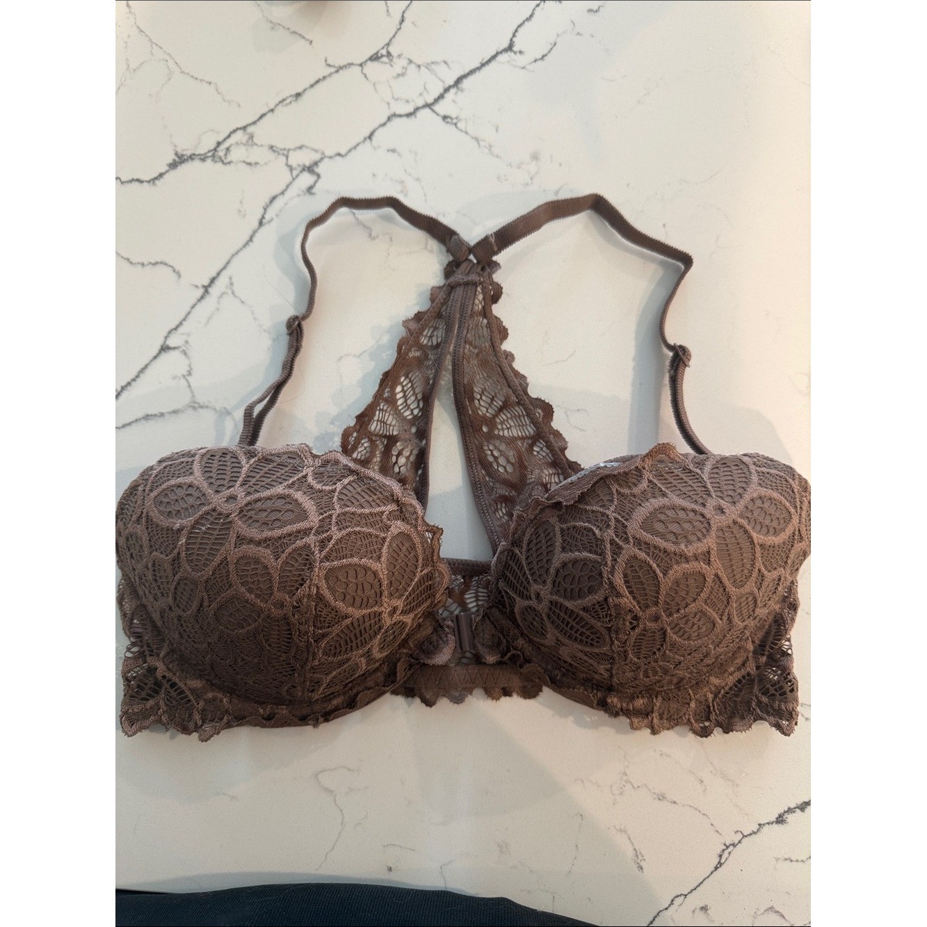 PINK Victoria\'s Secret Brown Lace Racerback Push-Up Bra