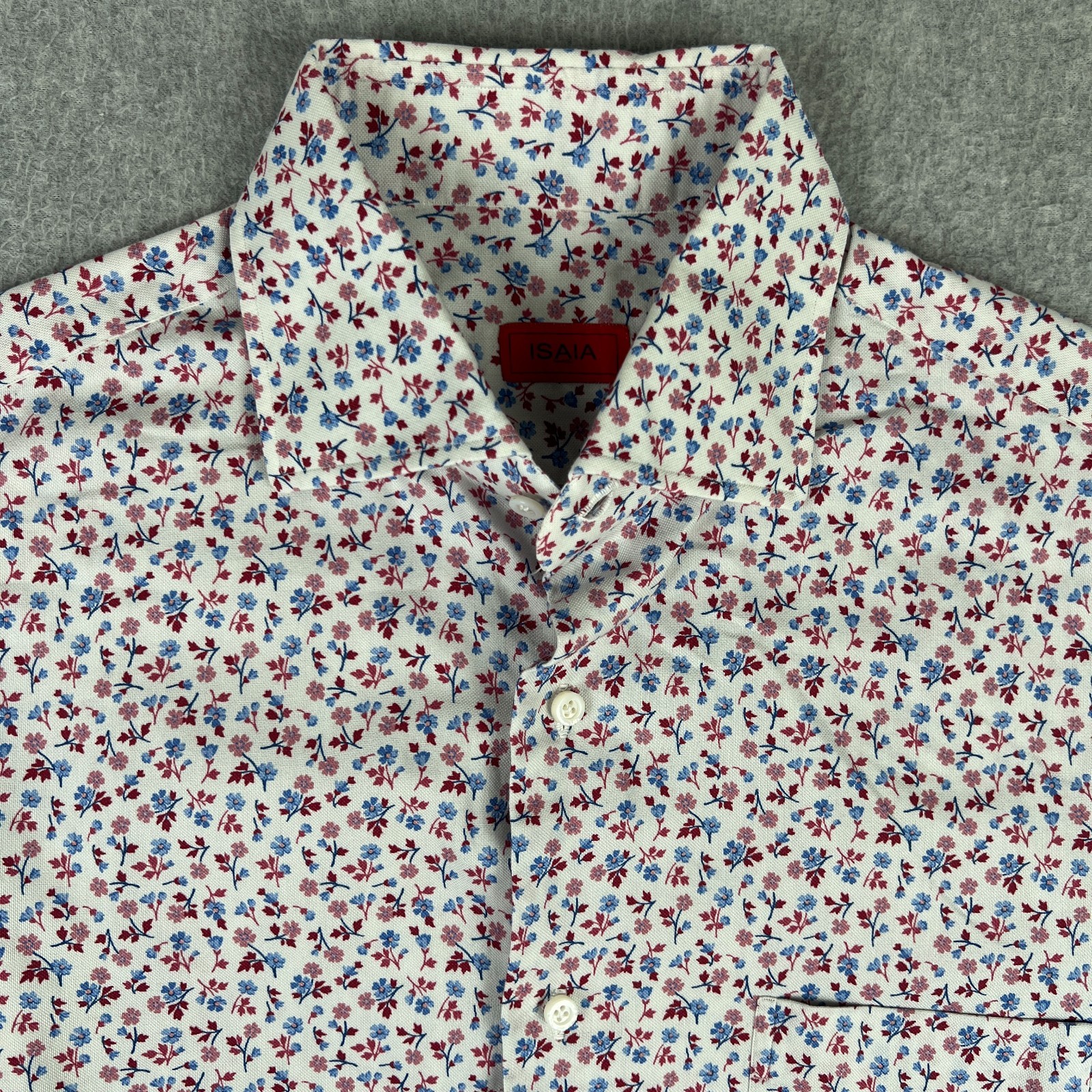 ISAIA Napoli Floral Long Sleeve Button Shirt Mens 15.5 / 39 Red White Italy