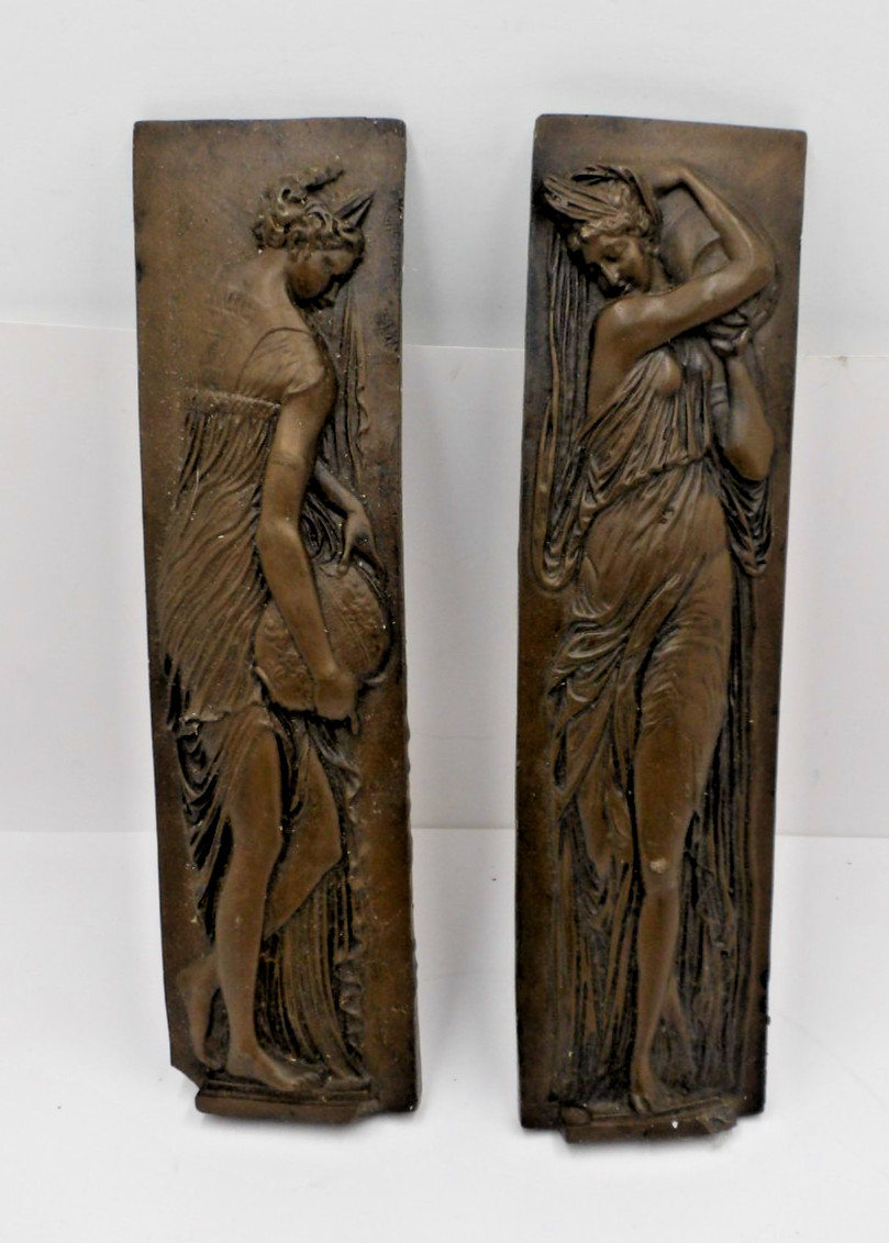 Vintage Pair Pottery Relief Plaques Nymphs After Jean Goujon Fountain Innocents