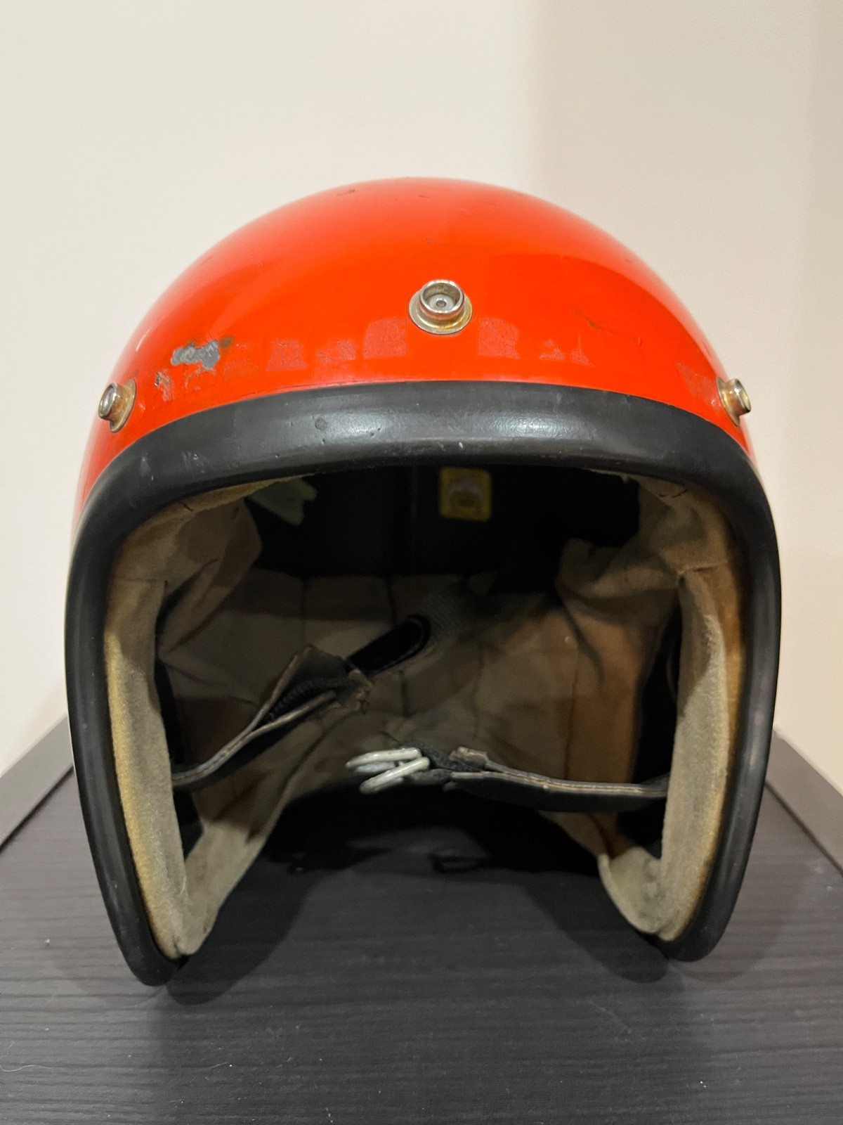 Vintage BELL Toptex 1970 Motorcycle Helmet Orange openface