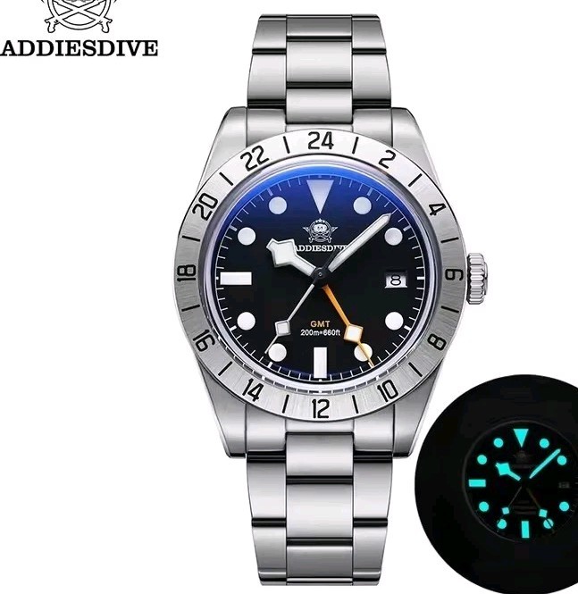 ADDIESDIVE AD2035 GMT Dive Watch Swiss Ronda 515-24H Quartz 200M Black Dial 39mm