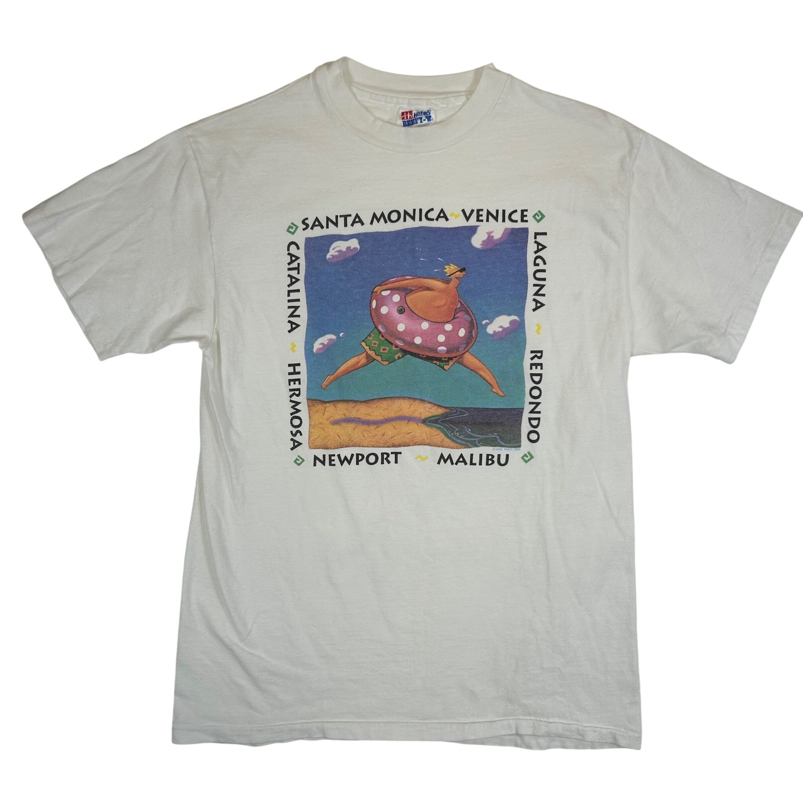 Vintage 1992 Hanes Beefy-T California Beach Graphic T-Shirt White Mens Medium
