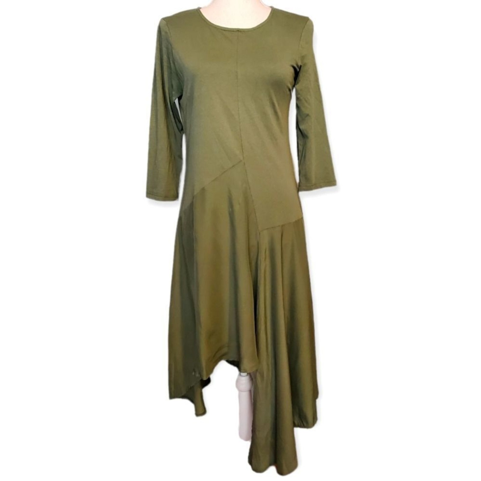 NWT Nota Batida Italy Cotton Modal Asymmetric Lagenlook Olive Dress S NWT Nota Batida Italy Cotton Modal Asymmetric Lagenlook Olive Dress S
