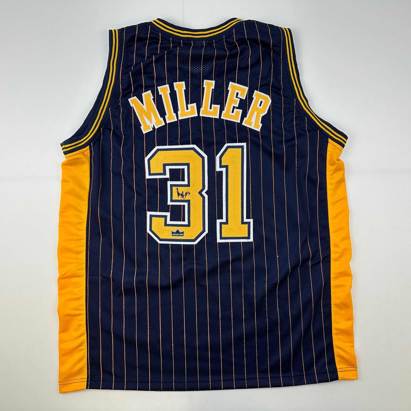Facsimile Autographed Reggie Miller Indiana Blue Pinstripe Jersey XL
