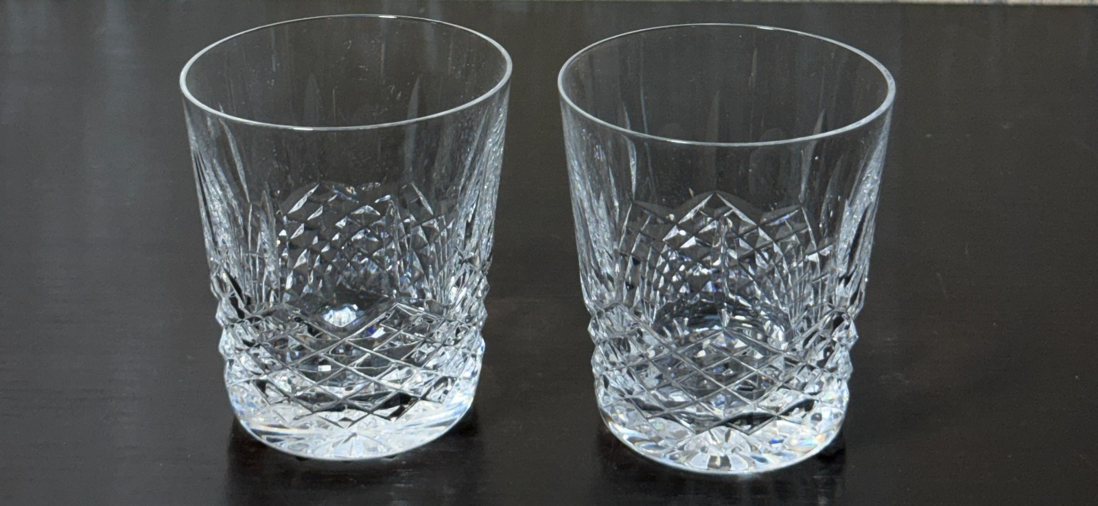 Vtg 2 Waterford Crystal Lismore Double Old Fashioned Glasses Signed Gothic Mark