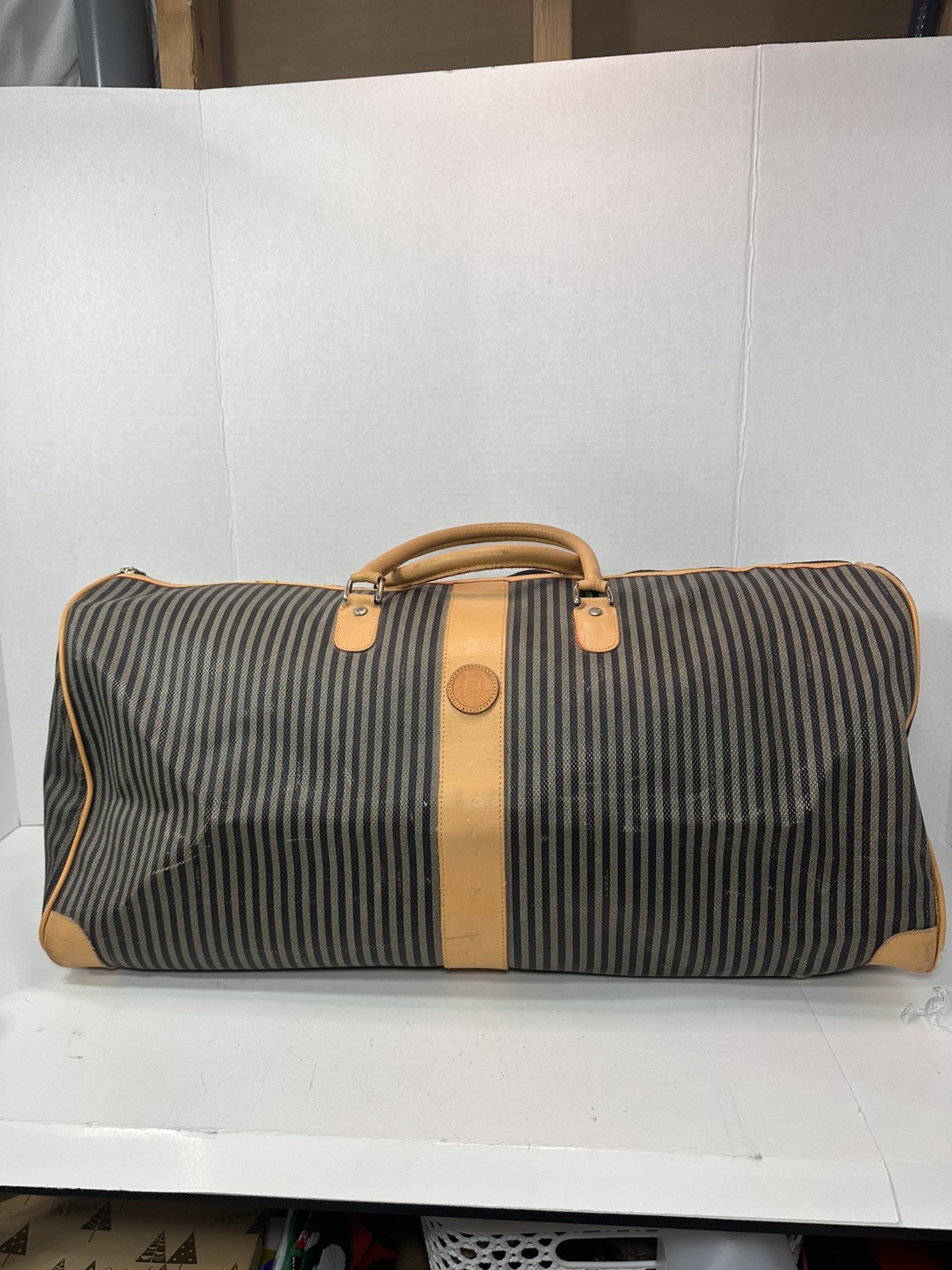 Rare 80s Vintage Fendi Pequin 24” Duffle Weekender Travel Hand Bag