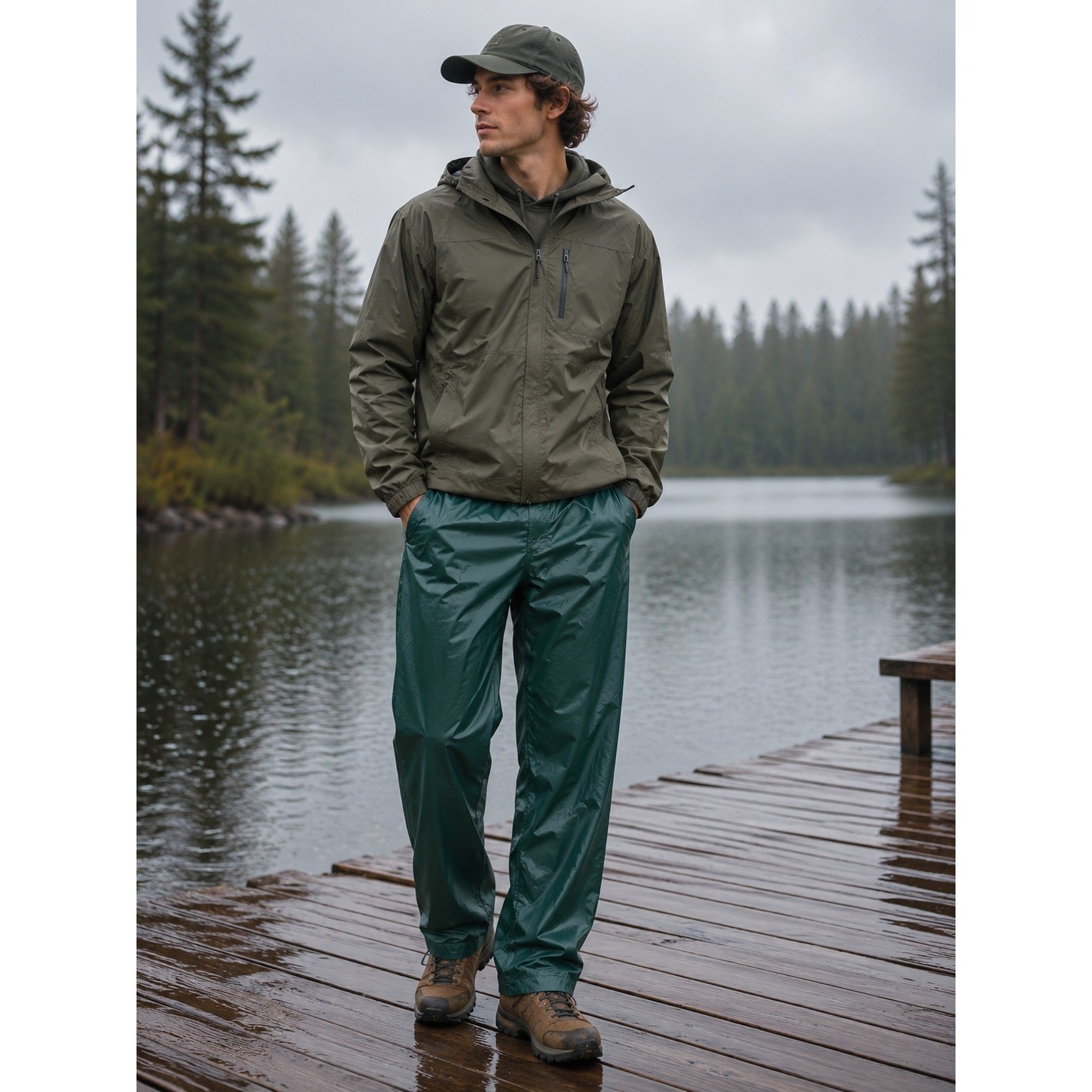 Vintage L.L. Bean Waterproof Rain Pants Green PVC Hiking Fishing