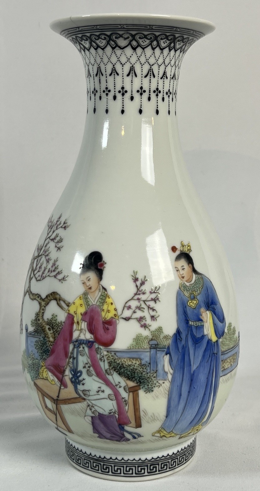 Mid 20th Century Chinese Famille Rose Dream of Red Chamber Vase Qianlong Mark