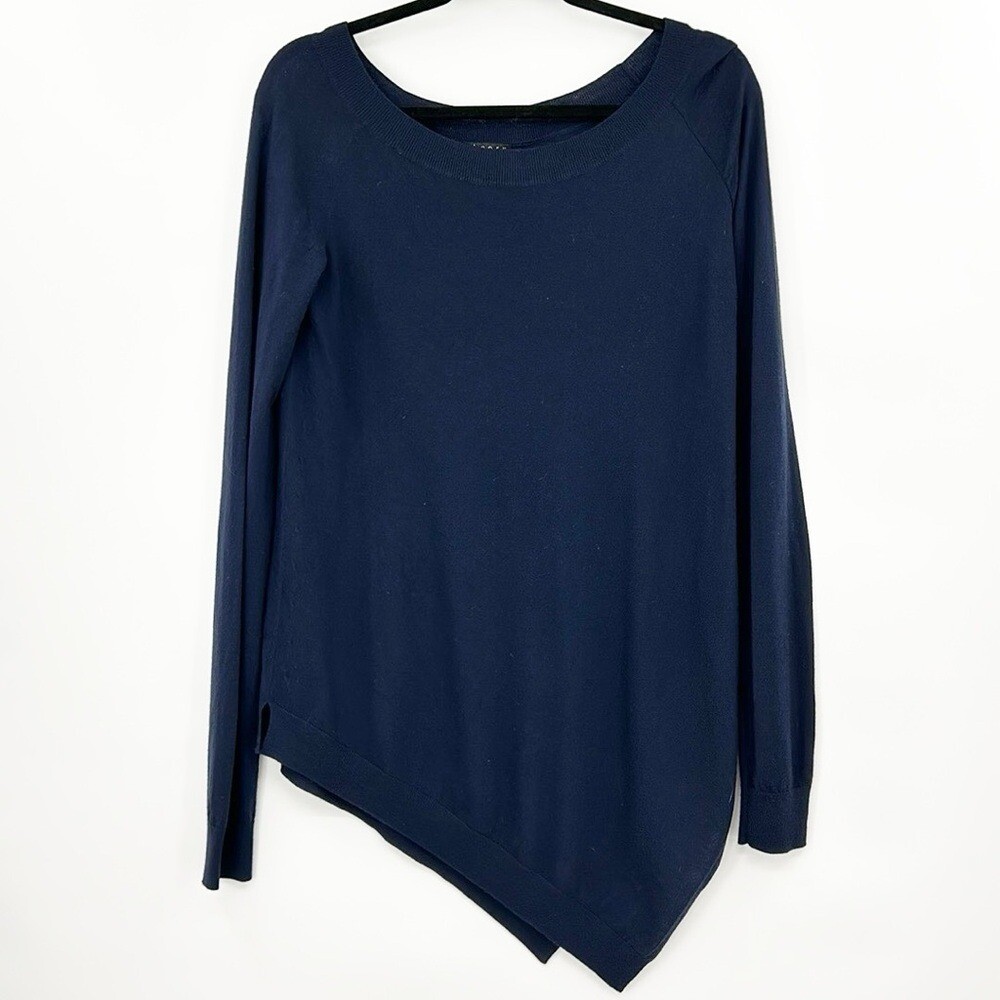 Theory Womens Errol Nouvella Wool Asymmetrical Top Size M Navy Blue Classic Theory Womens Errol Nouvella Wool Asymmetrical Top Size M Navy Blue Classic
