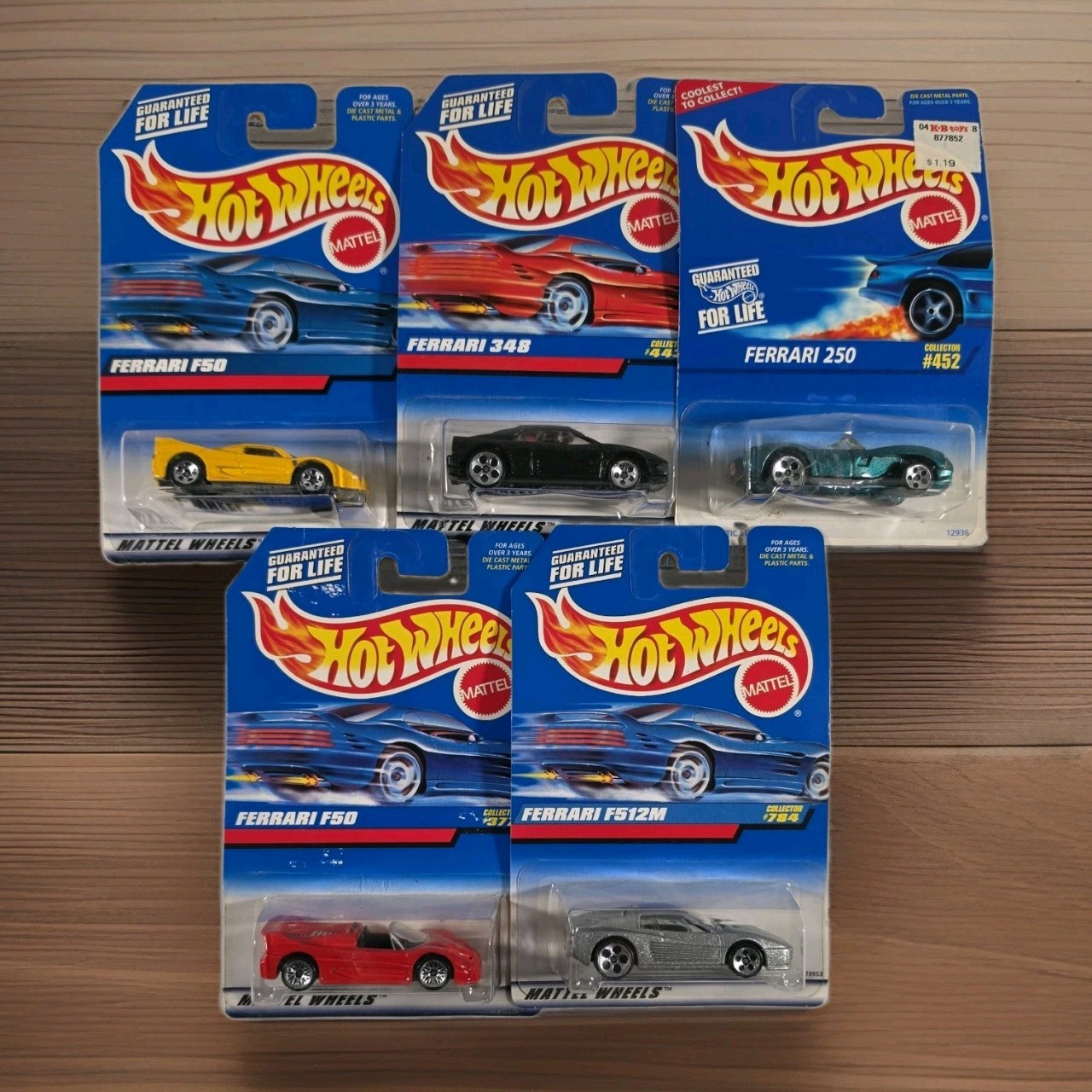 VTG Hot Wheels Ferrari Lot of 5 Sealed Red Yellow F50 348 250 F512M 1990s Mint
