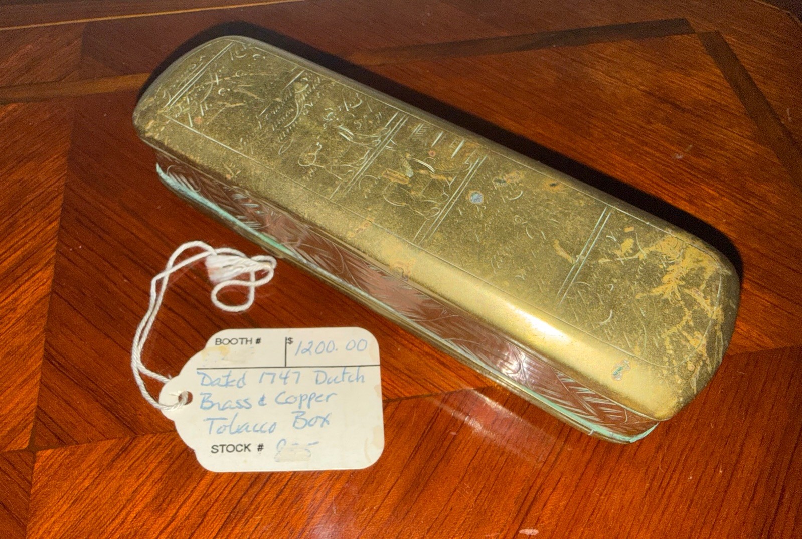 Early Antique 1747 Dutch Brass & Copper Tobacco Box  - 18th Century