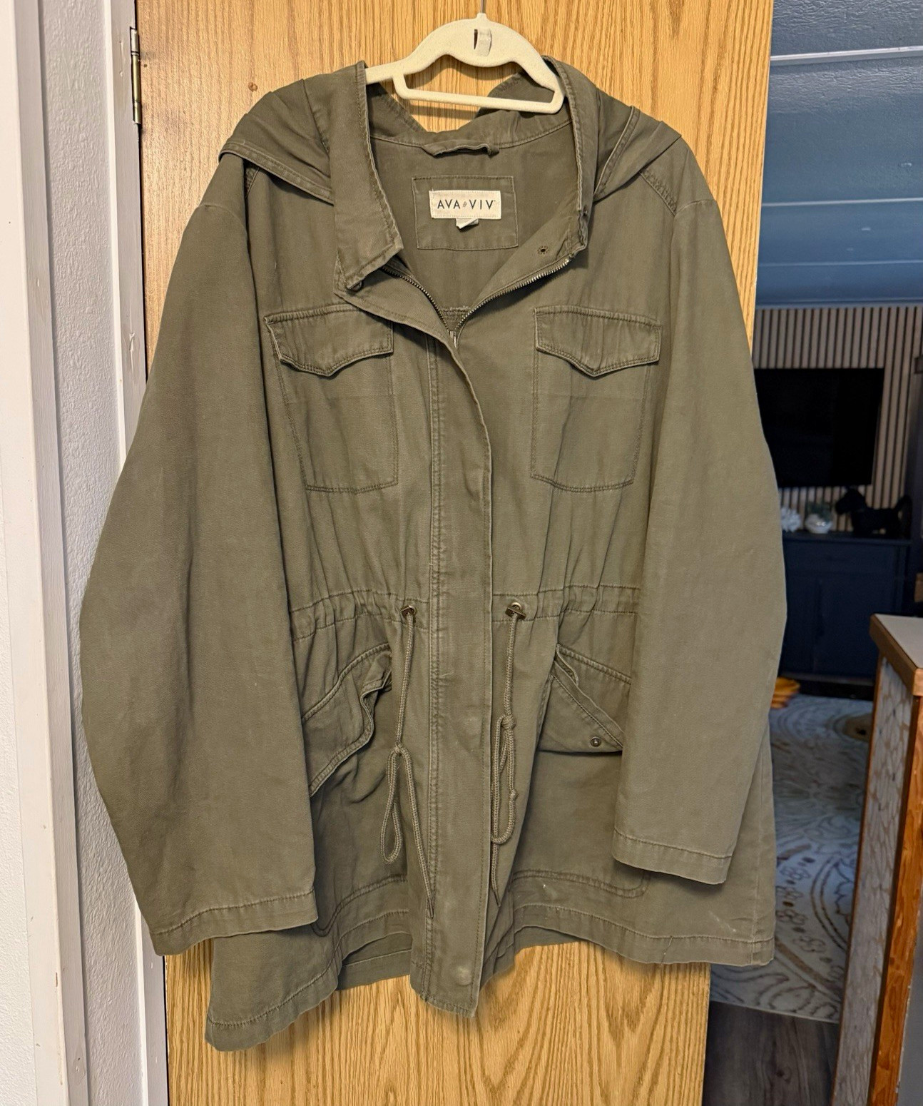 Ava & Viv Hooded Zip Utility Military Jacket Green Plus Size 4X Pockets