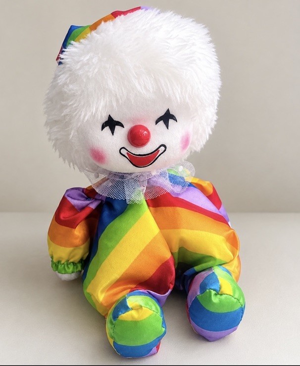 Vintage 1986 Sankyo Poter Wind Up Clown Doll With Moving Head Rainbow Japan